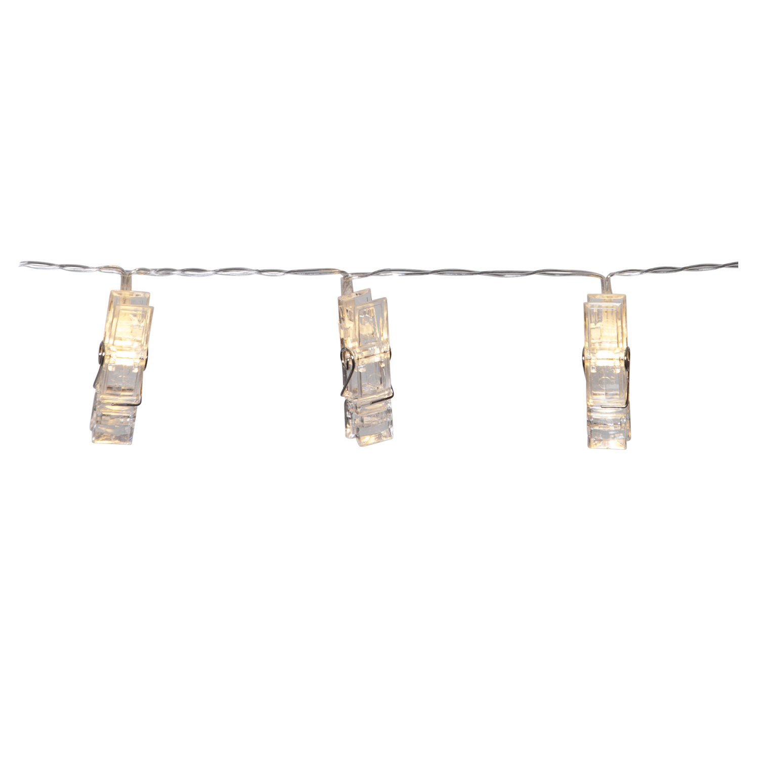 LED Clip Lichterkette - 10 Wäscheklammern für Fotos - warmweiße LED - 1,35m - Batterie - transparent