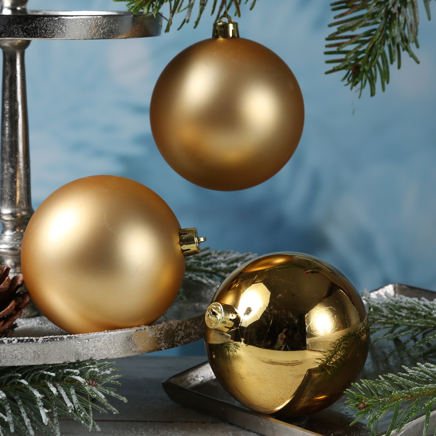 Christbaumkugel - Weihnachtsbaumkugel - bruchfest - D: 10cm - glänzend und matt - gold - 4er Set