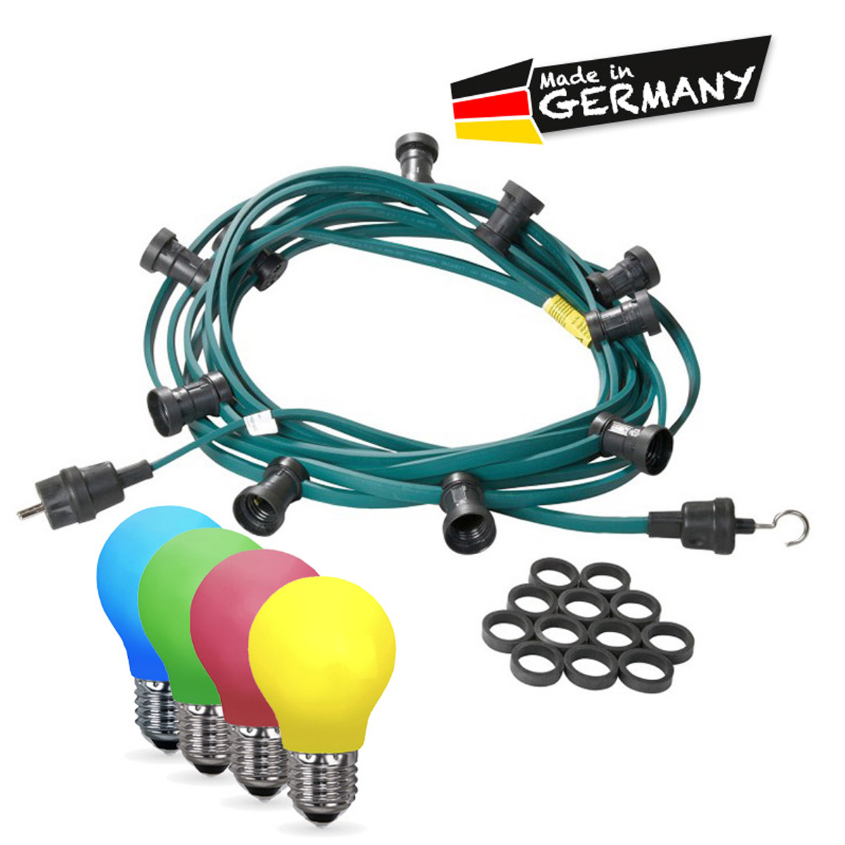 Illu-/Partylichterkette 10m | Außenlichterkette | Made in Germany | 10 x bunte LED Tropfenlampe