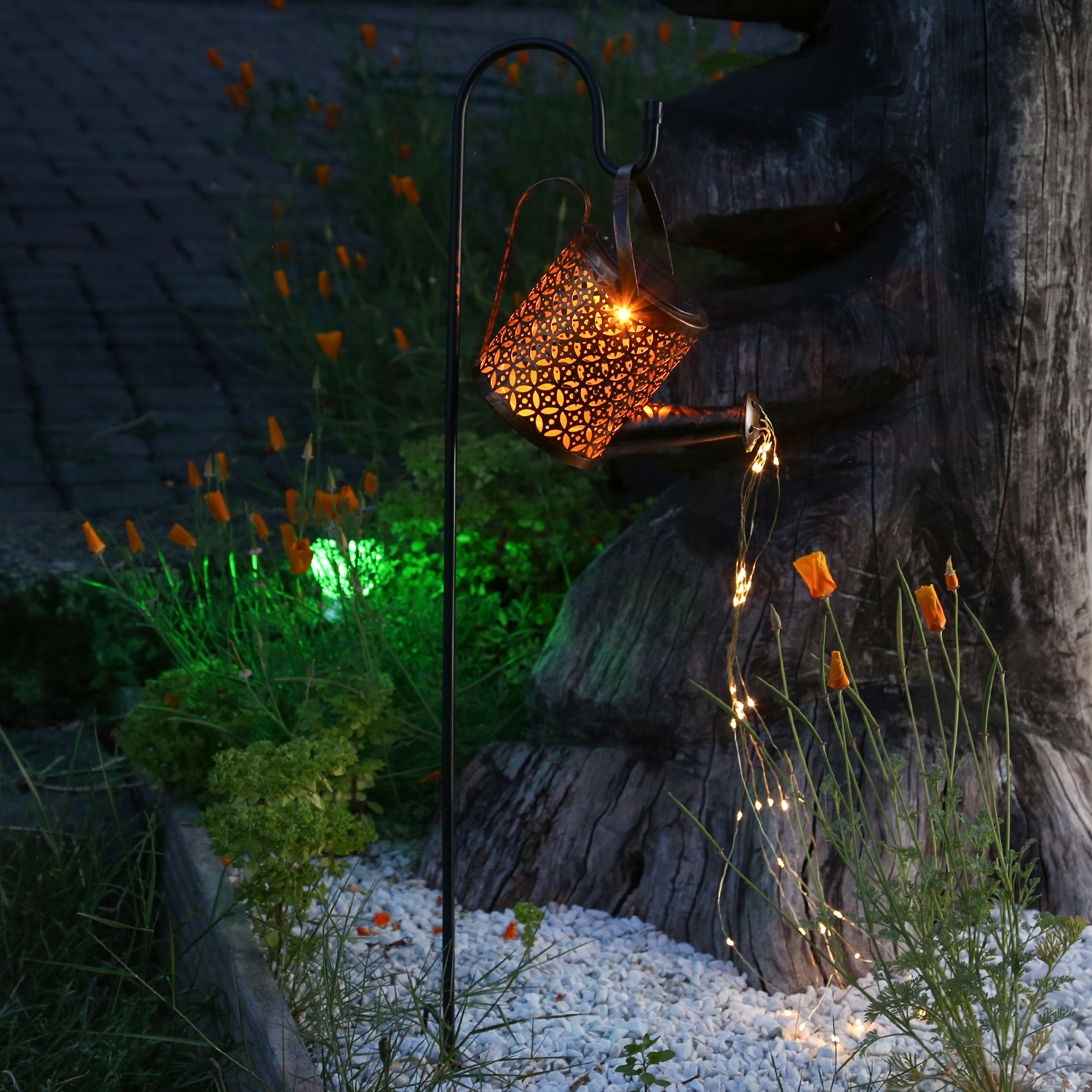 LED Solar Giesskanne - Gartendekoration - 36 warmweisse LED - H- 80cm - Daemmerungssensor - fuer Aussen