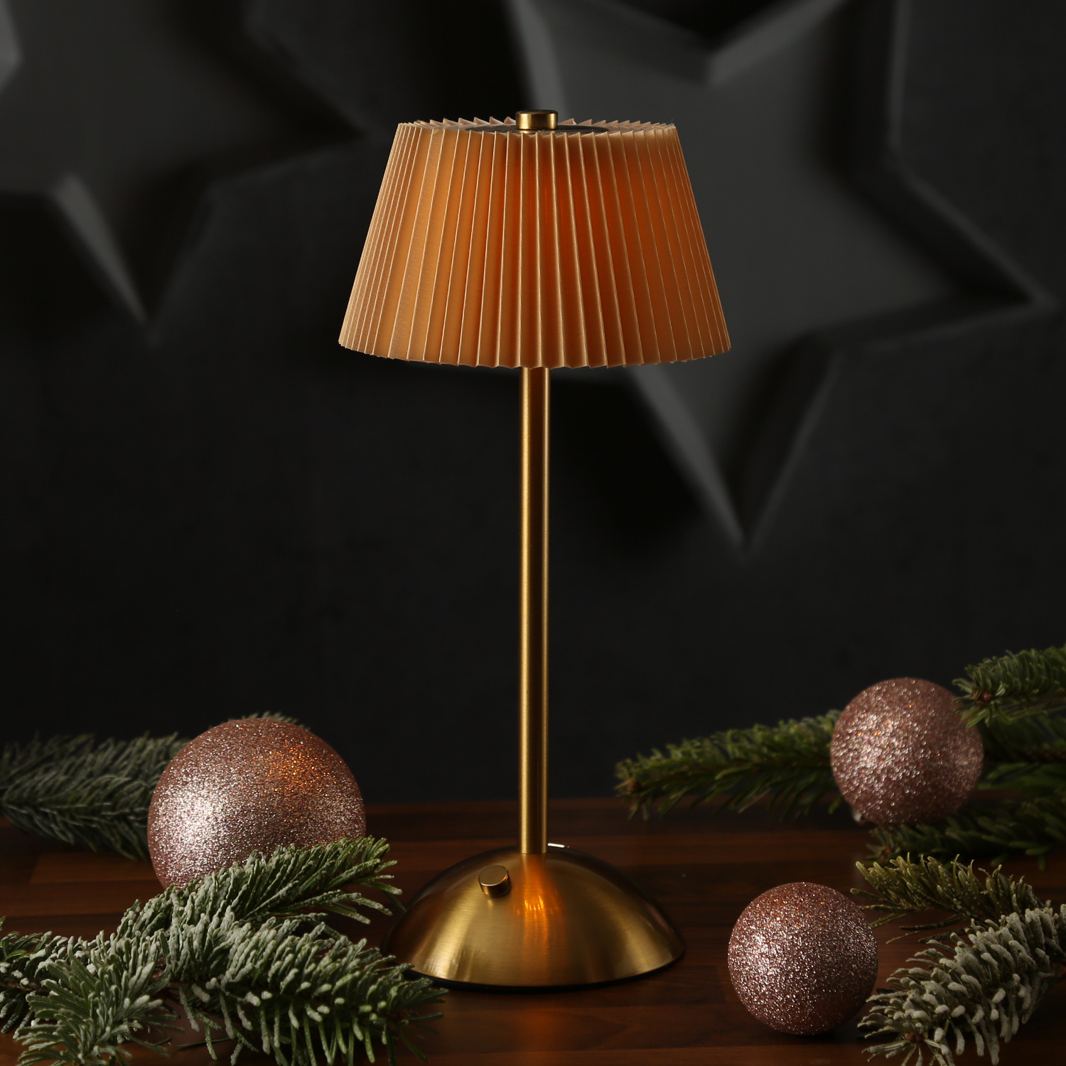 LED Tischlampe GENUA - wiederaufladbar per USB - 3 Lichtfarben - dimmbar - H:30,5cm - braun