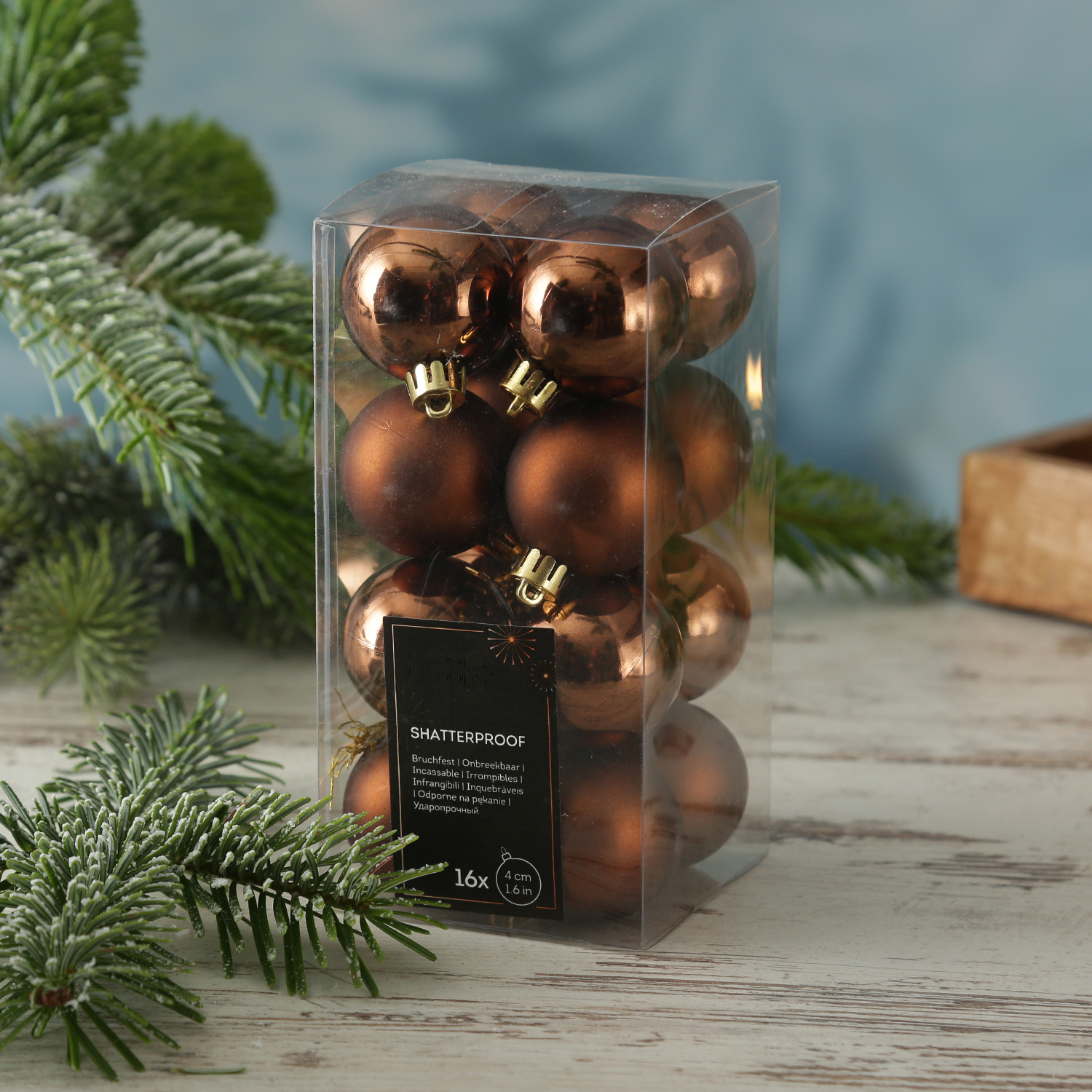 Christbaumkugeln - Weihnachtsbaumkugeln - bruchfest - D: 4cm - glänzend/matt - braun - 16er Set