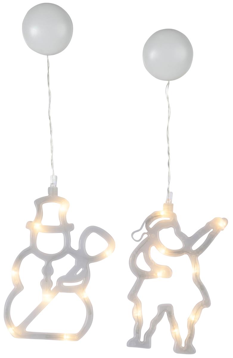 LED-Fensterdeko mit Saugnapf - Schnee- & Weihnachtsmann - 2er Set - je 8 warmweiße LED  - Batterie