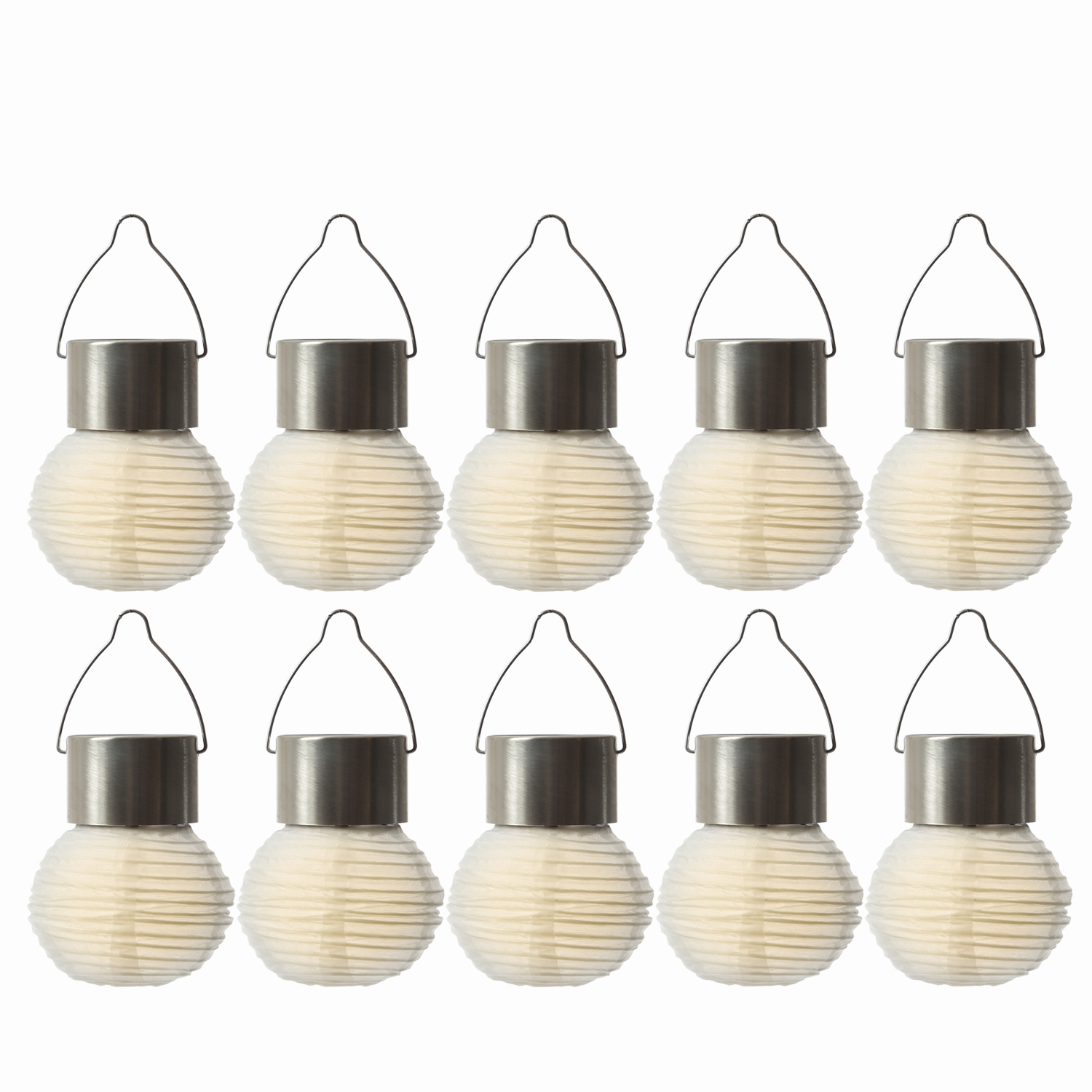 LED Solar Mini Lampions - 1 warmweiße LED - H: 9,5cm - D: 7cm - Lichtsensor - weiß - 10er Set