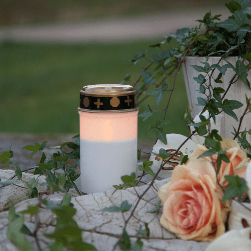 MARELIDA LED Grabkerze Mit Dämmerungssensor – Flackernde Gelbe LED, Wetterfest, H 9,5 Cm, D 6 Cm