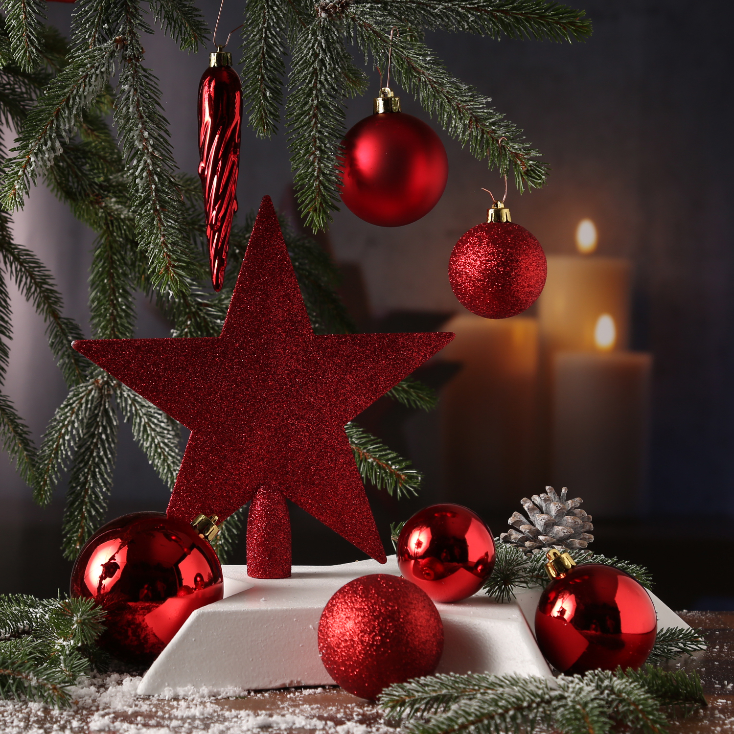 Christbaumkugel - Weihnachtsbaumkugel - bruchfest - glänzend, matt und glitzernd - rot - 33er Set