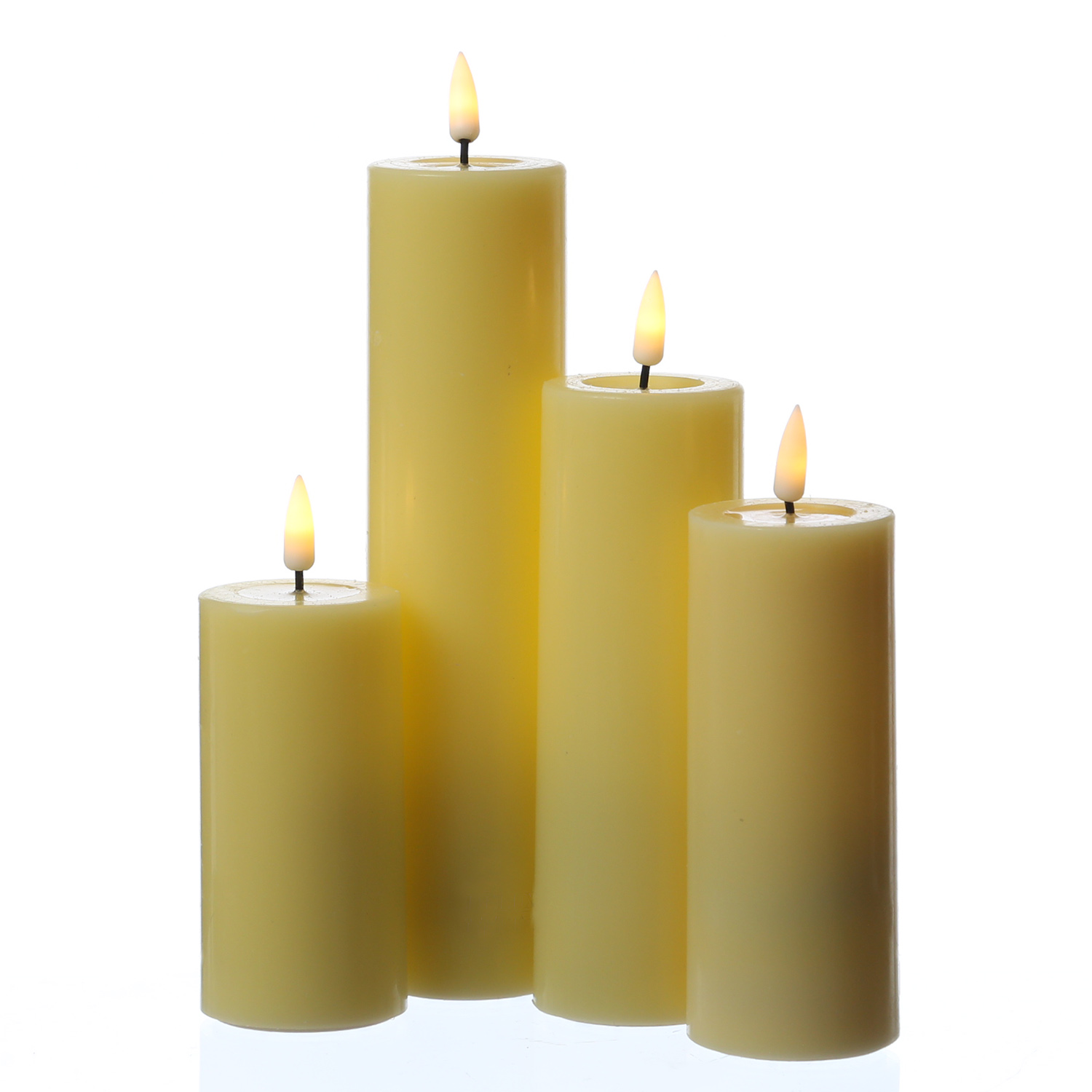 LED Stumpenkerze MIA - Echtwachs - realistische 3D Flamme - H: 10cm D: 5cm - Batterie - gelb