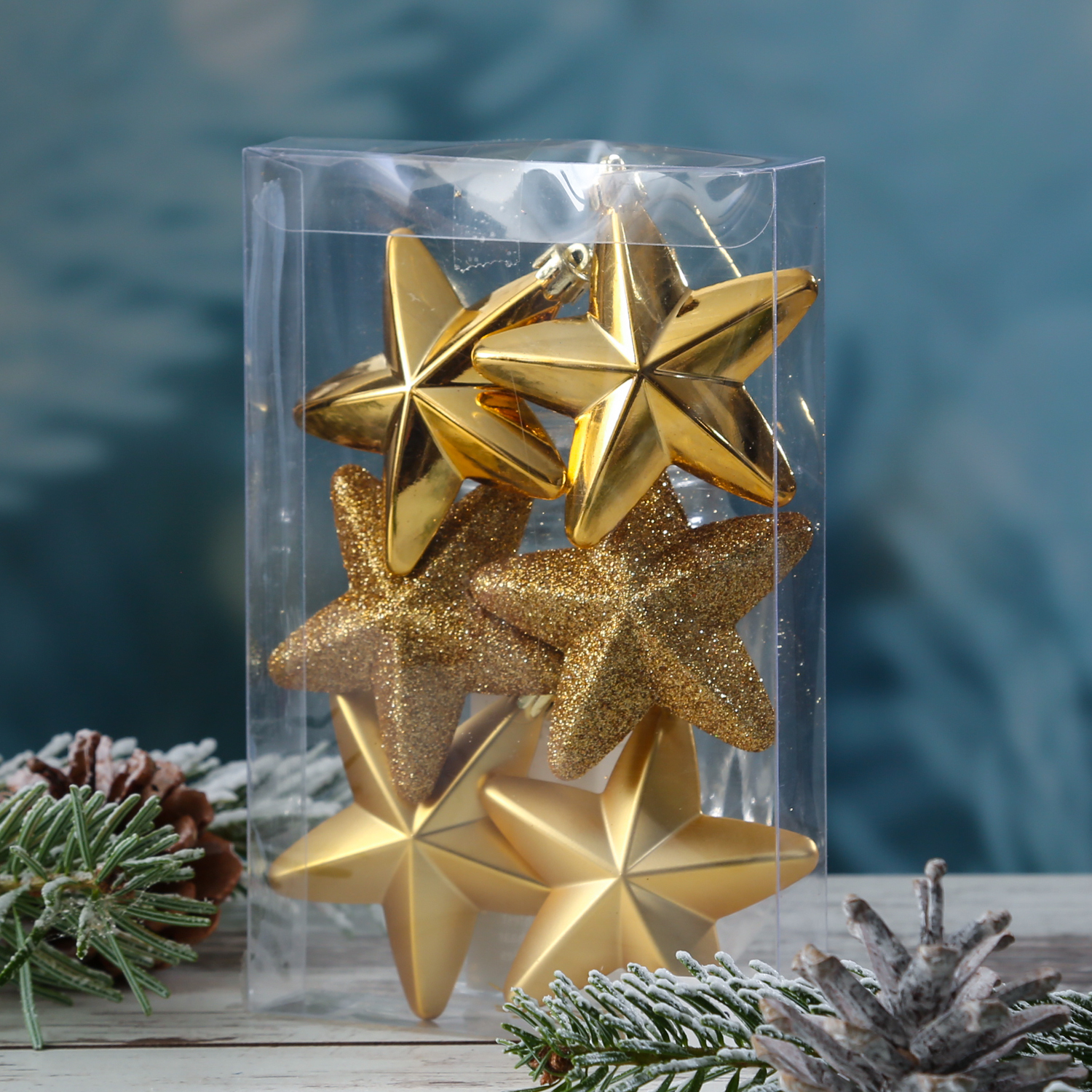 Christbaumschmuck STERN - Weihnachtsschmuck - bruchfest - glänzend matt glitzernd - gold - 6er Set