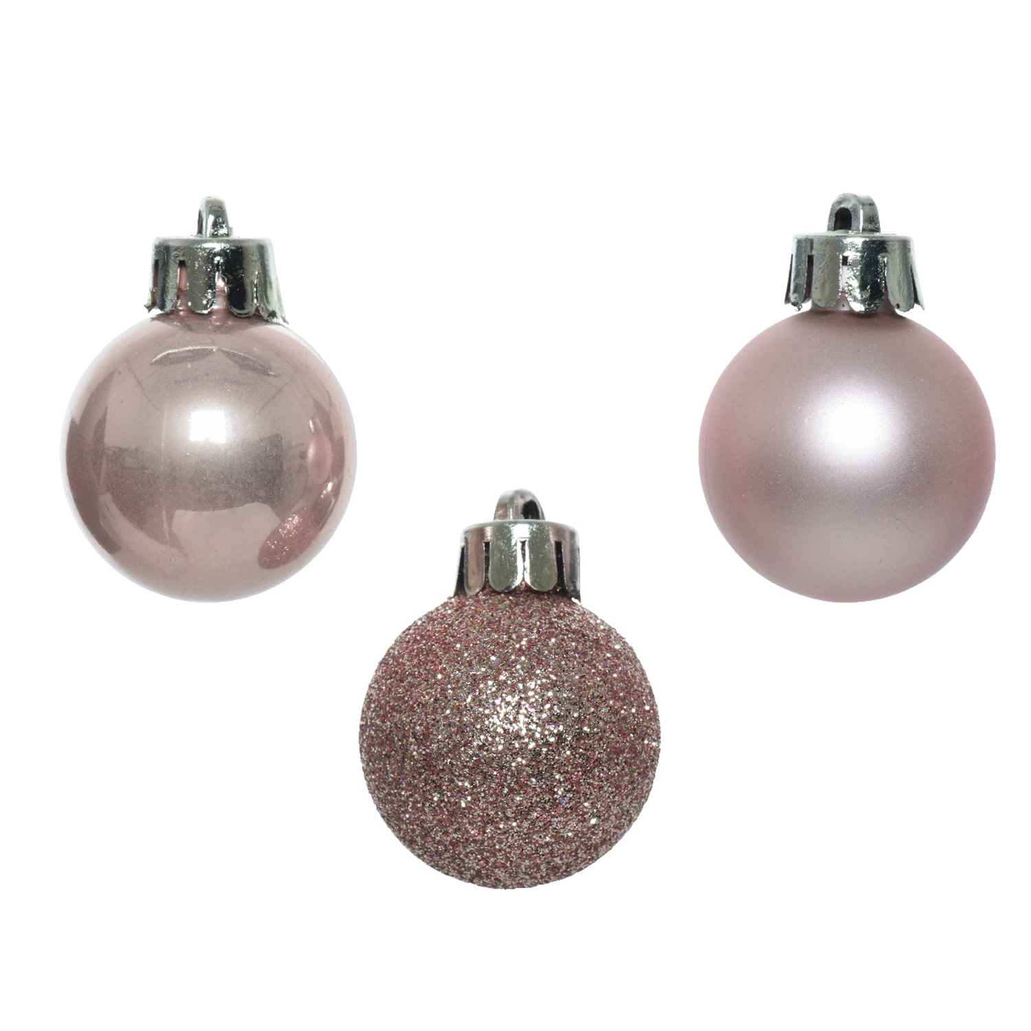 Christbaumkugel - Weihnachtskugel - bruchfest - D: 3cm - glänzend matt glitzernd - puderrosa - 14St.