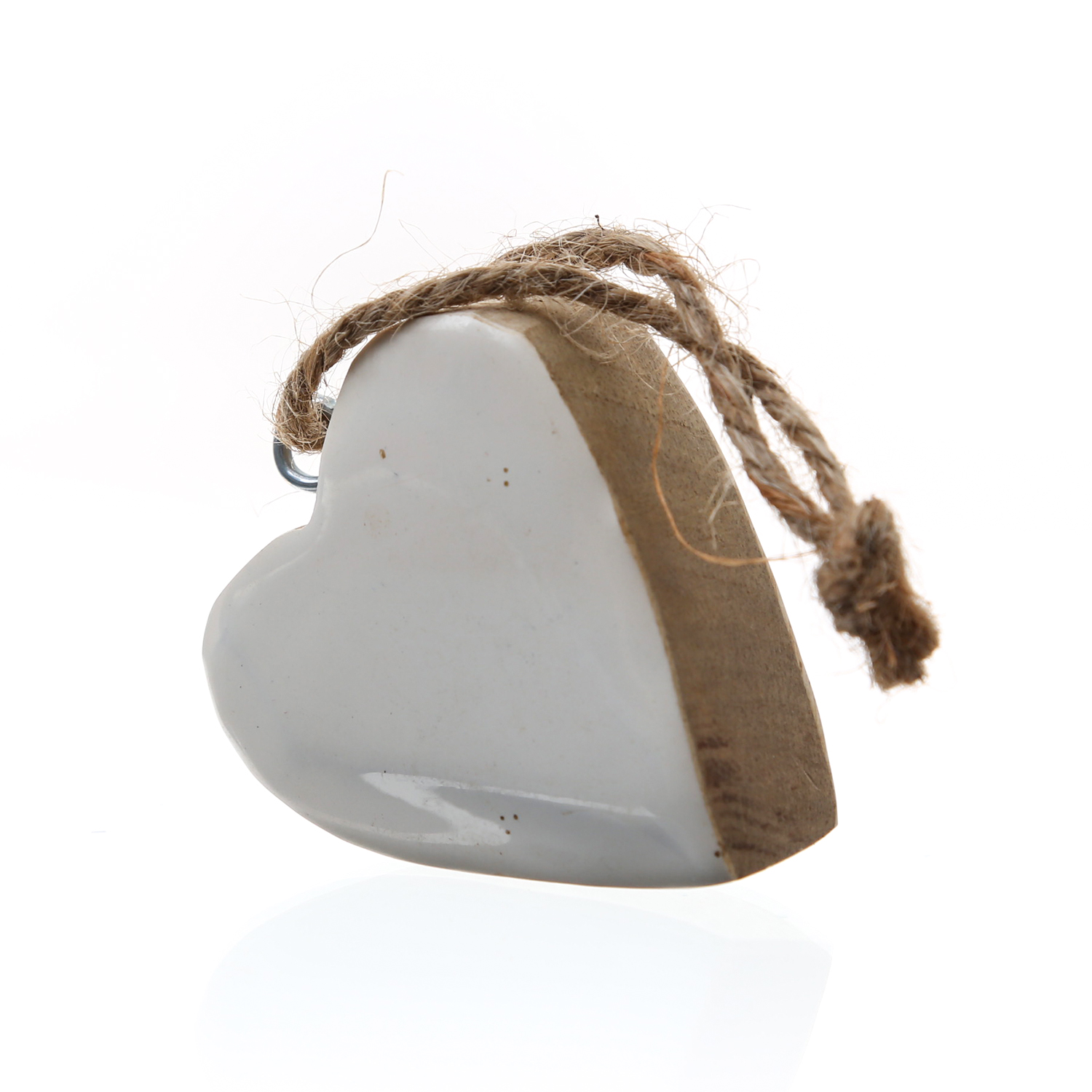 Holzherz - Mangoholz - Kordel - hängend - einseitig emailliert - H: 6cm - natur, weiß