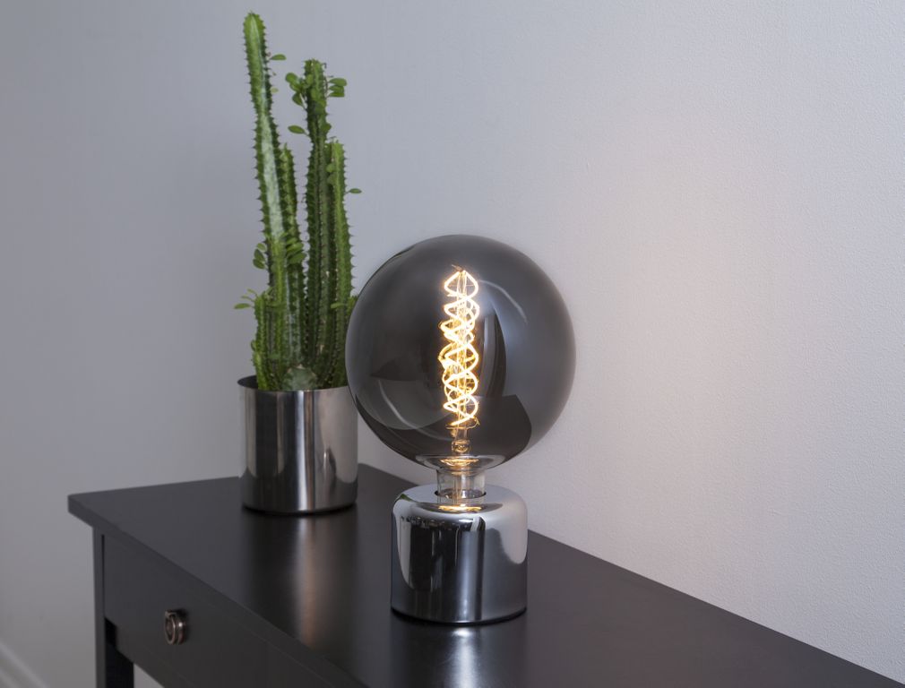 Lampenhalterung GLANS - Tischleuchte - E27 - stehend - Kabel mit Schalter - silber