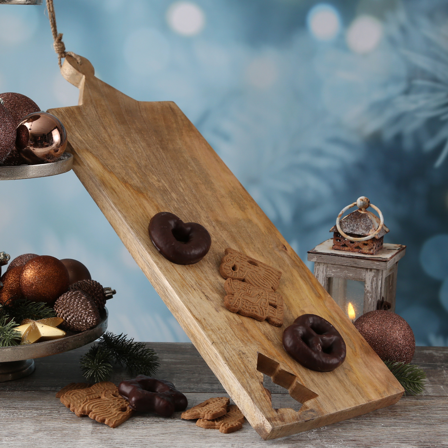Schneidebrett - Vesperbrett - mit Baumausschnitt - Mangoholz - Kordel - L: 60cm - natur