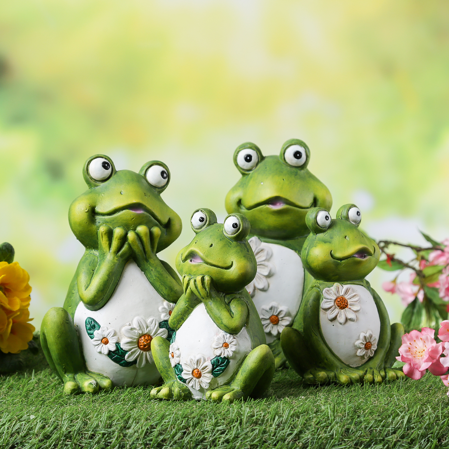 Gartenfigur verträumter Frosch Rosie - Tierfigur - Magnesia - H: 16cm - für Außen - grün