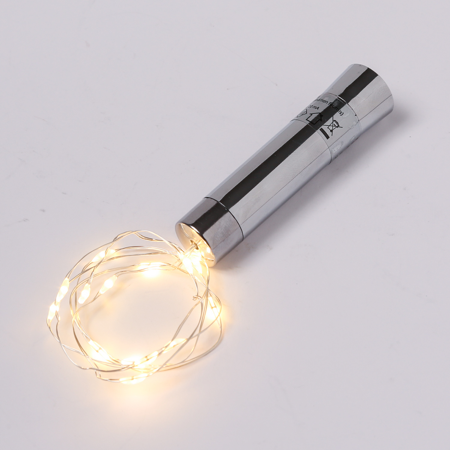 LED Lichterkette KORKEN - Flaschenverschluss - 15 warmweiße LED - 70cm - Timer - silber