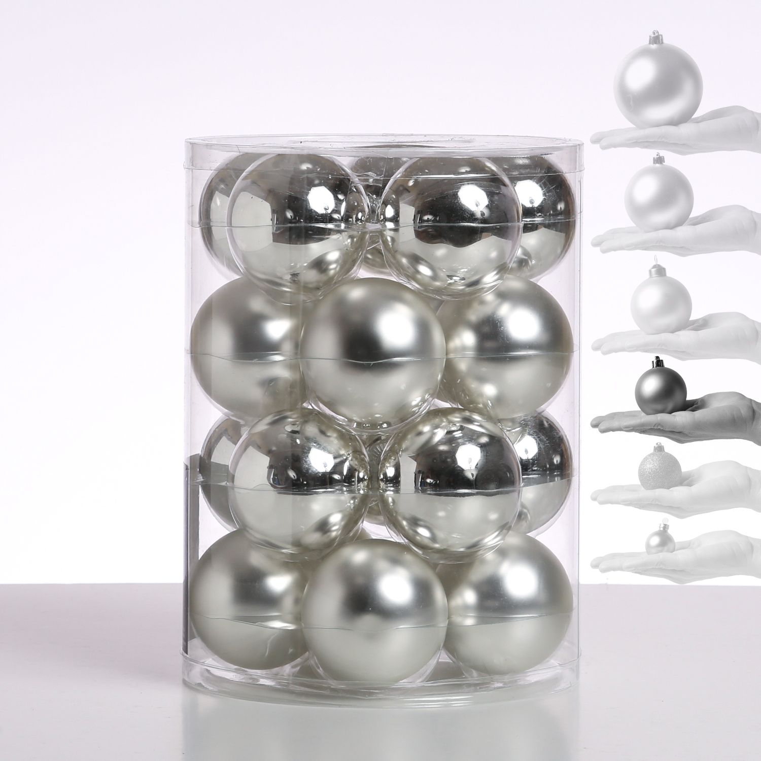 Christbaumkugel - Weihnachtsbaumkugel - Glas - D: 6cm - glänzend und matt - silber - 20er Set
