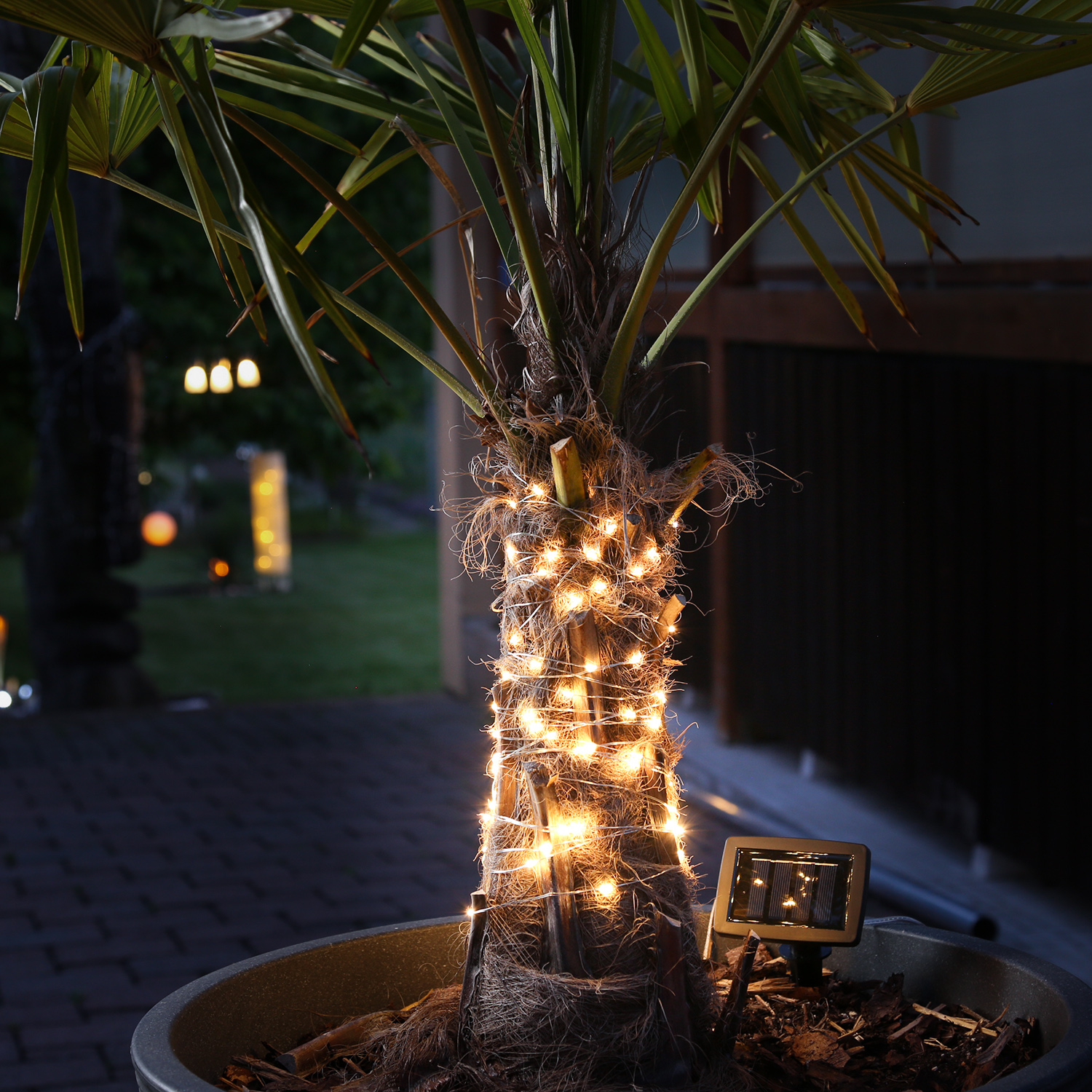 LED Solar Lichterkette "Dew Drop" - 200 warmweiße LED - silberner Draht - L: 20m - Dämmerungssensor