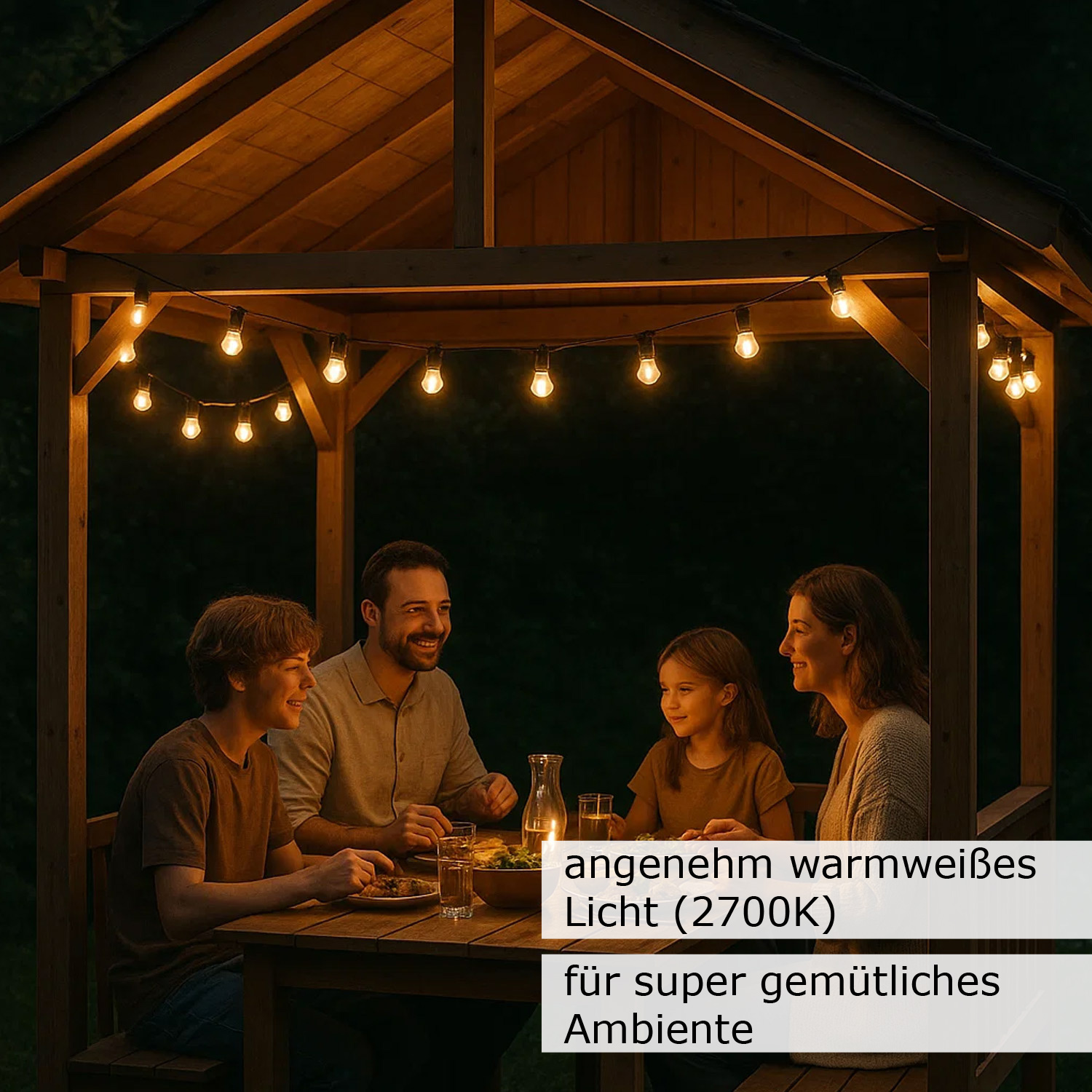 Illu-/Partylichterkette 50m - Außenlichterkette weiß -Made in Germany - 50 warmweiße LED Kugellampen