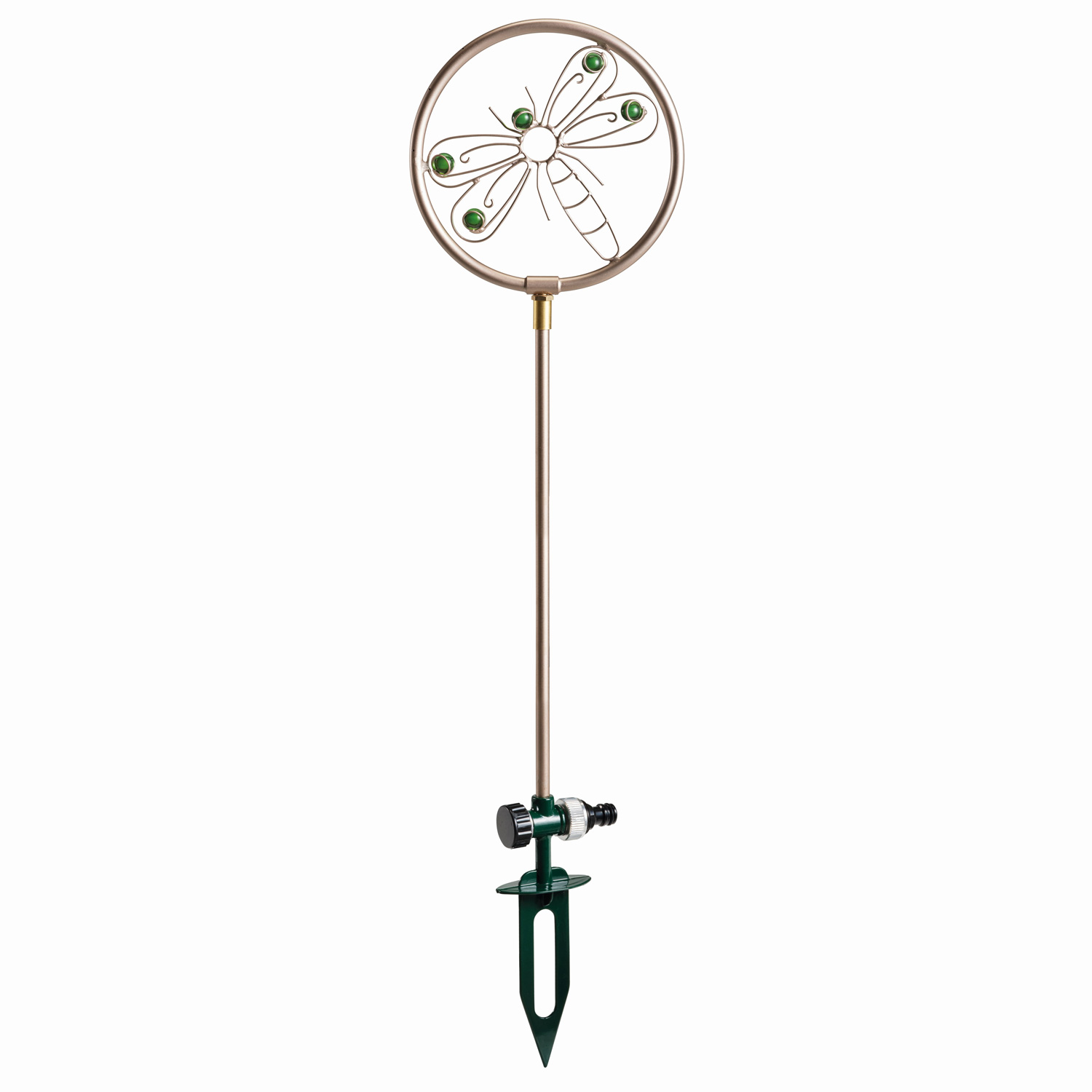 Gartenstecker LIBELLE - Wassersprinkler - Edelstahl - H: 75cm - D: 19cm - silber, grün