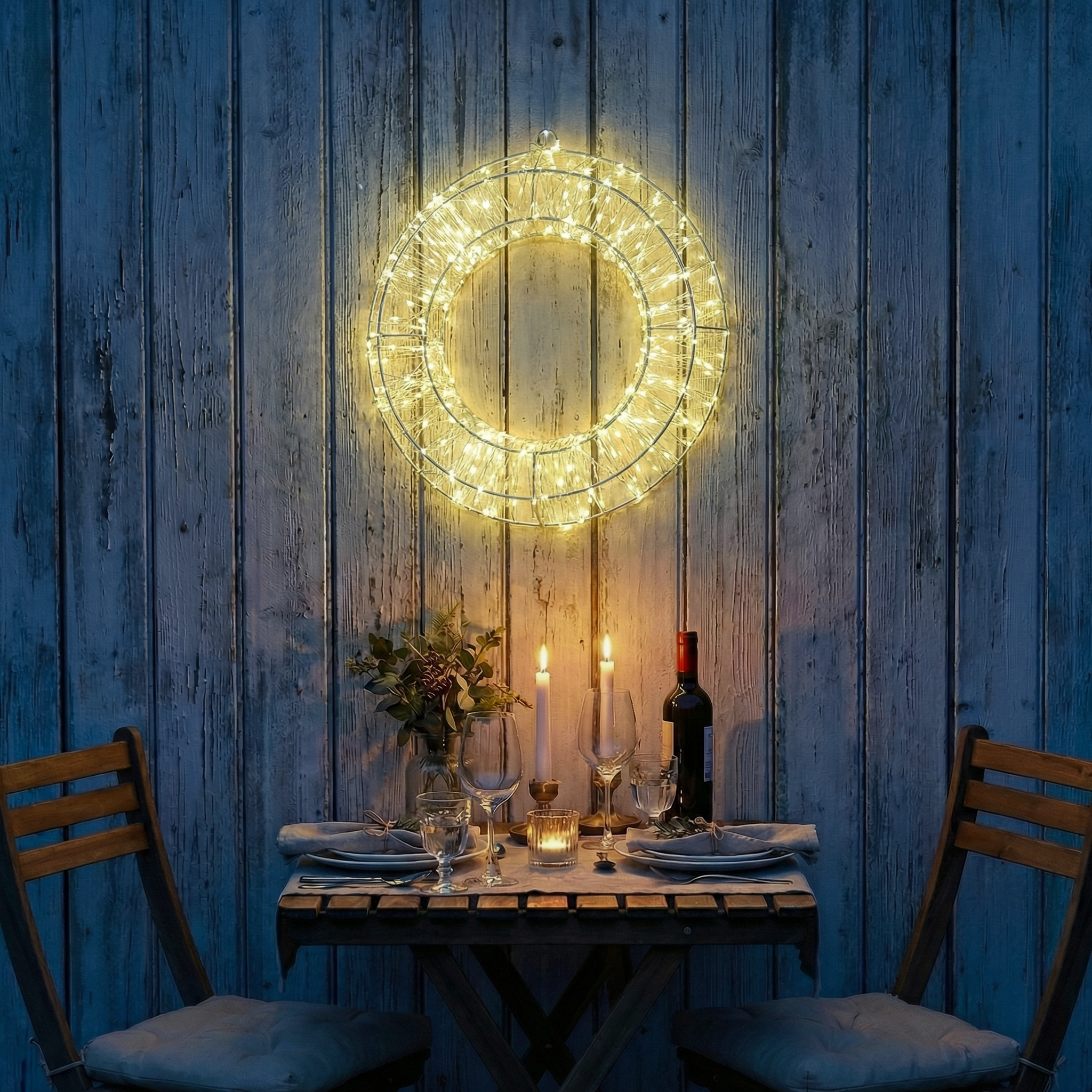 LED Kranz mit Drahtlichterkette - Lichterkranz mit 400 warmweißen LED - D: 28cm - Timer - Außen