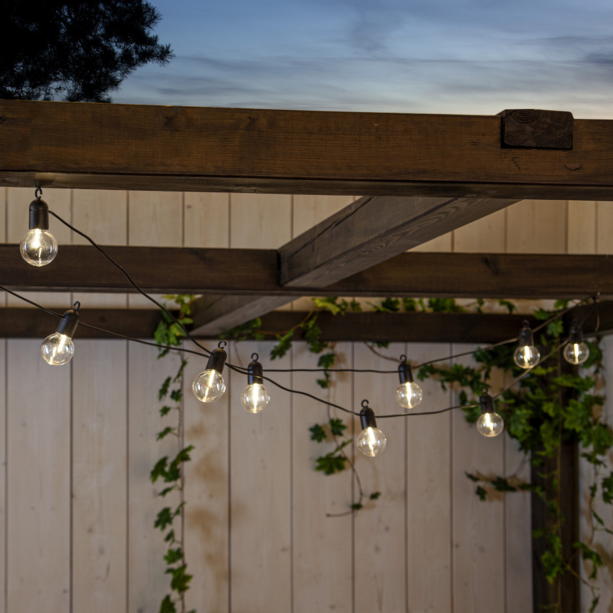 LED Lichterkette Fiesta - 10 warmweiße Filament LED - L: 3,6m - Batteriebetrieb - Timer - für Außen