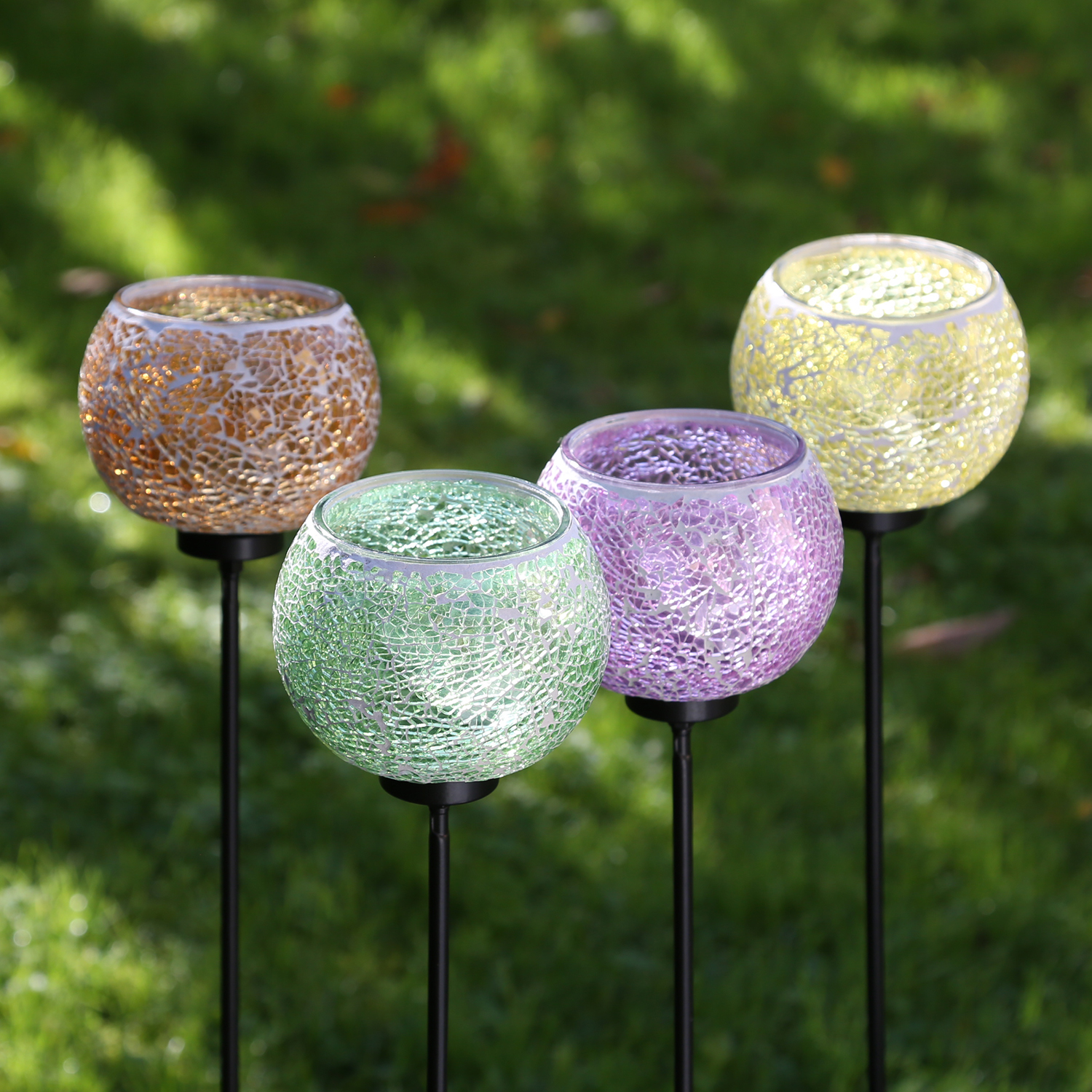 Windlicht Mosaik - Teelichthalter - mit Erdspieß - H: 102cm - D: 12,5cm - grün