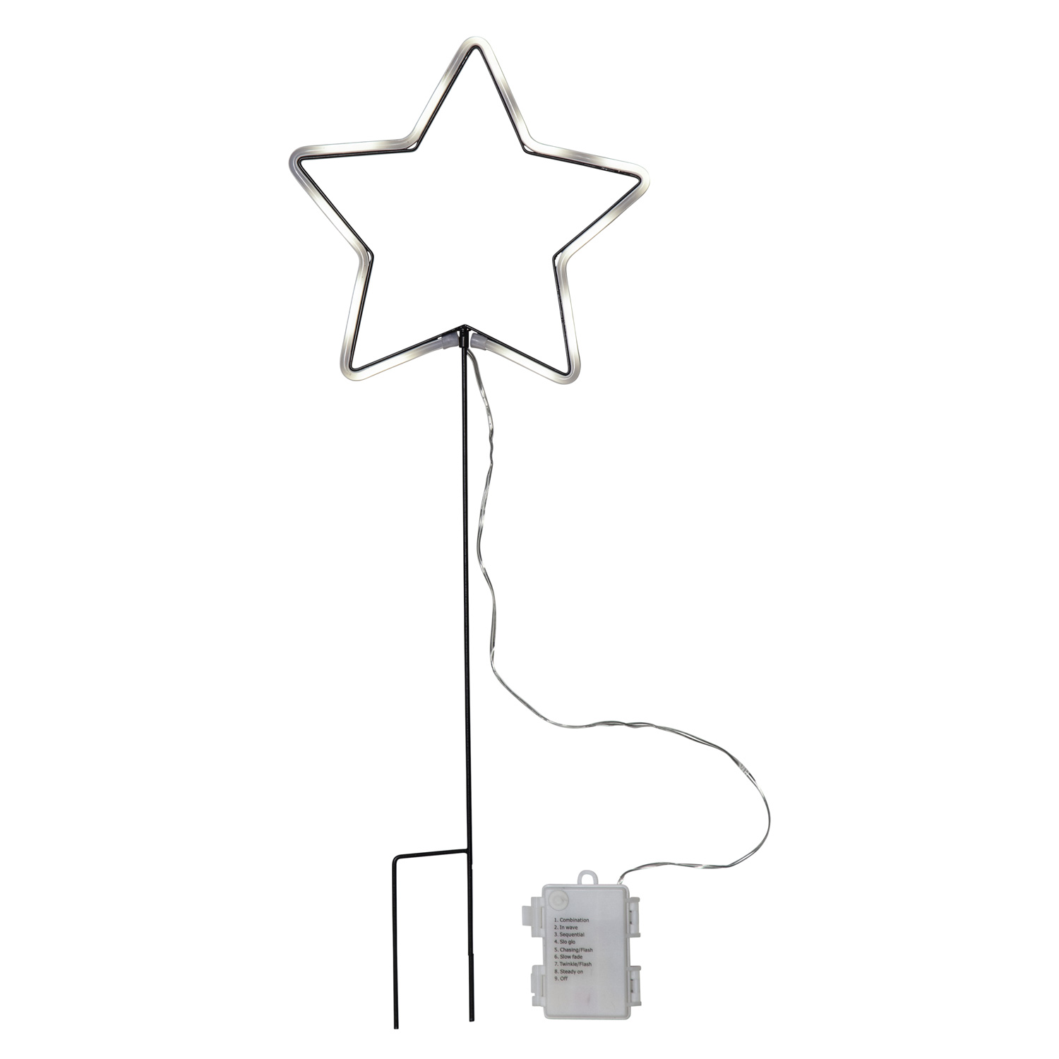 LED Lichterstern Neonstar- stehend - H: 58cm - 72 warmweiße LED - Timer - Batterie - Outdoor - weiß