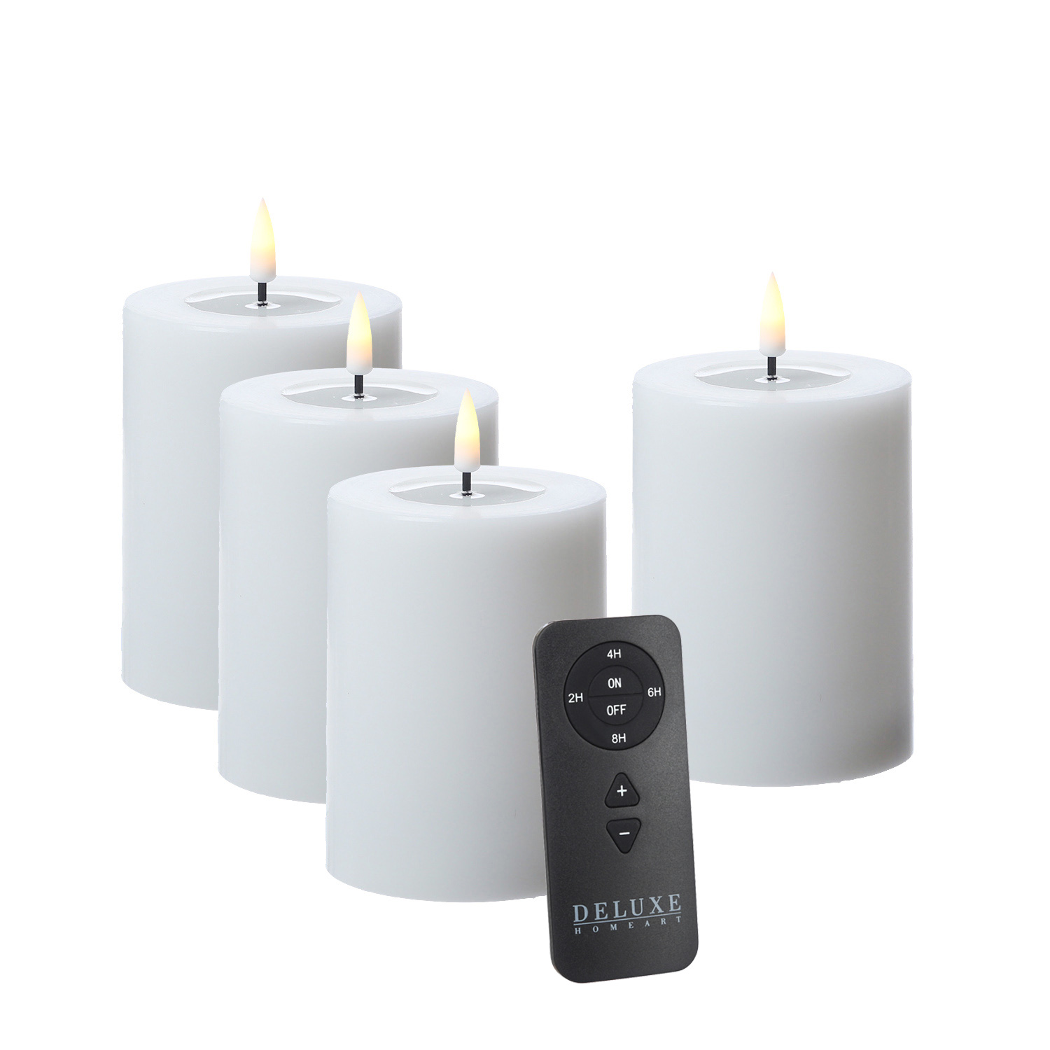 LED Kerzenset MIA - Echtwachs - H: 10cm/D: 7,5cm - mit Batterien/Fernbedienung - weiß - 4er Set