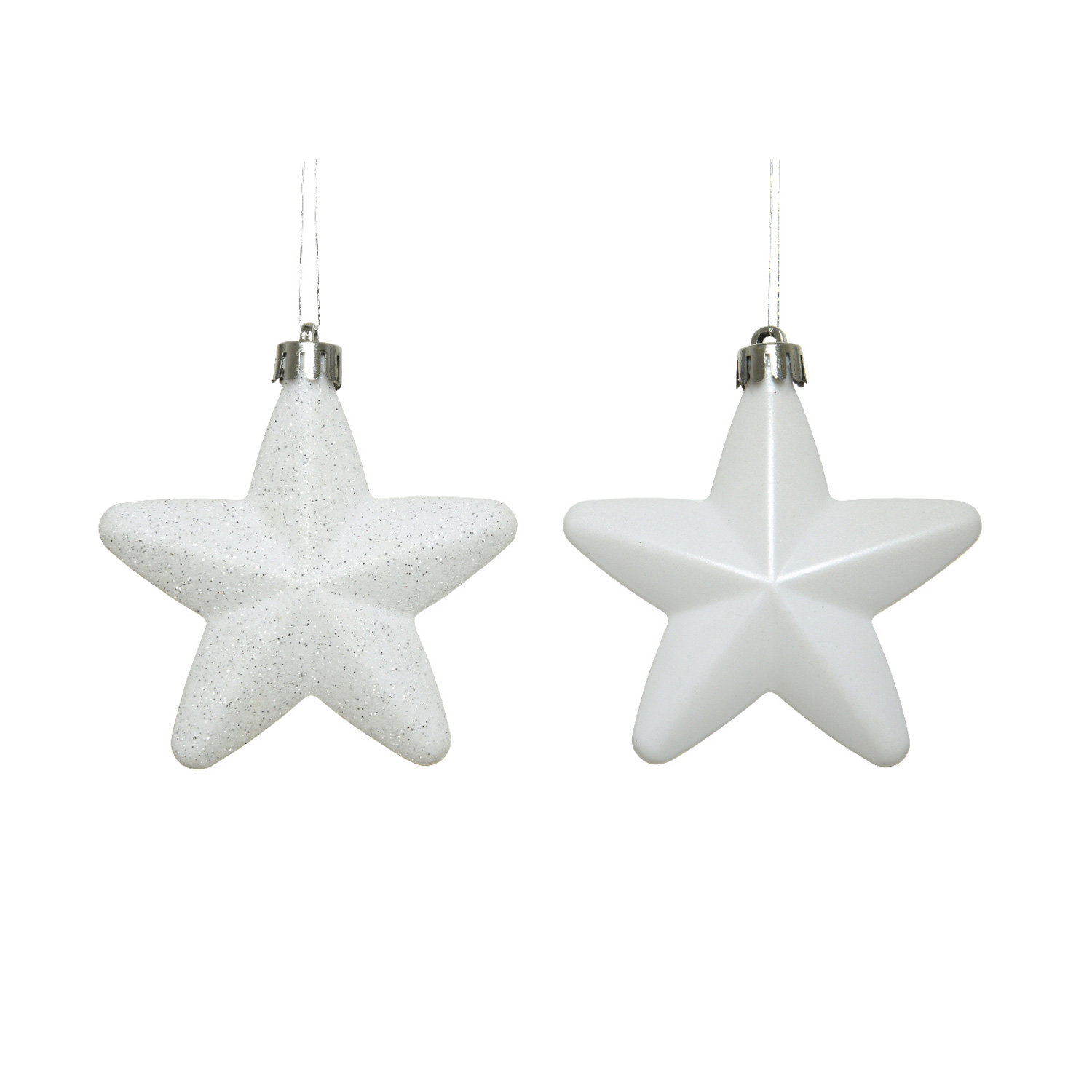 Christbaumschmuck STERN - Weihnachtsschmuck - bruchfest - glänzend matt glitzernd - weiß - 6er Set