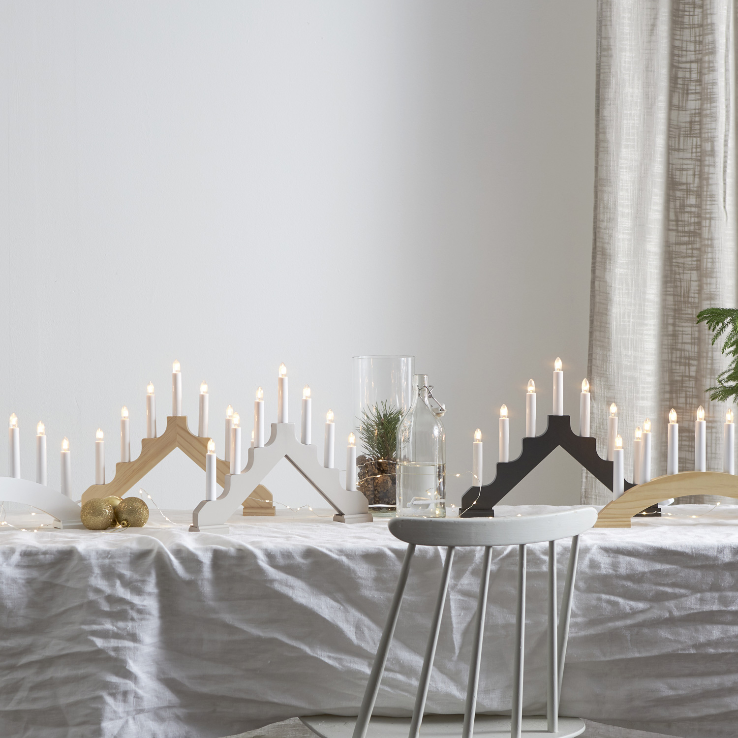 Fensterleuchter ADA - Weihnachtsleuchter - 7 warmweiße Glühlampen - H: 30cm - Schalter - dunkelgrau