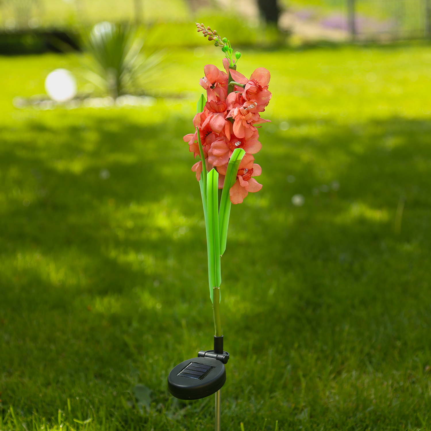 LED Solar Gartenstecker Blume GLADIOLE - 10 warmweiße LED - H: 81cm - Lichtsensor - rot