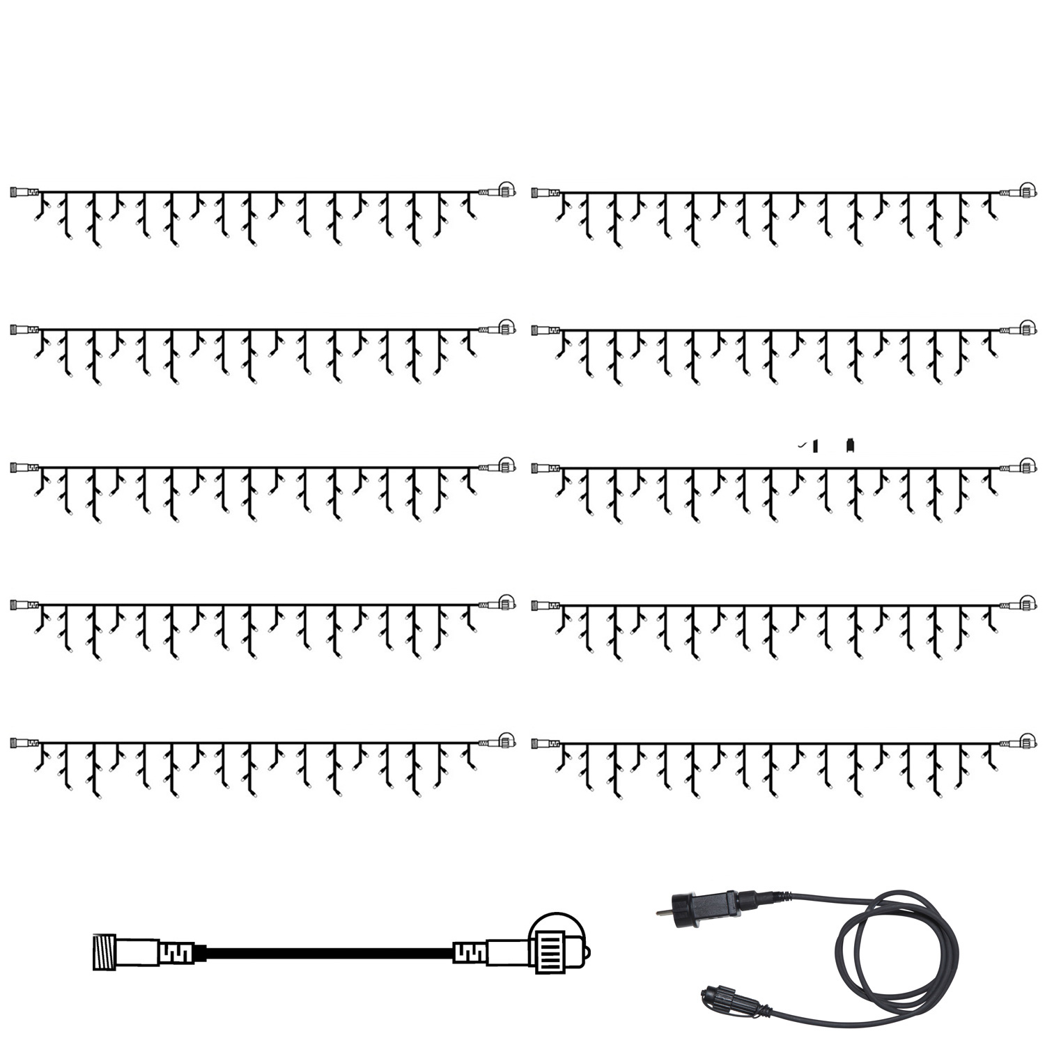 SYSTEM 24 KOMPLETT SET 30m - LED Lichtervorhang Eisregen - Icicle für Dachrinne, Garage etc.