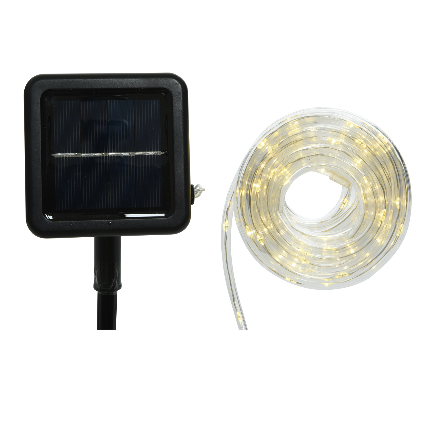 LED Solar Lichterschlauch - 100 warmweiße LED - 8 Funktionen - L: 4,95m - für Außen - transparent