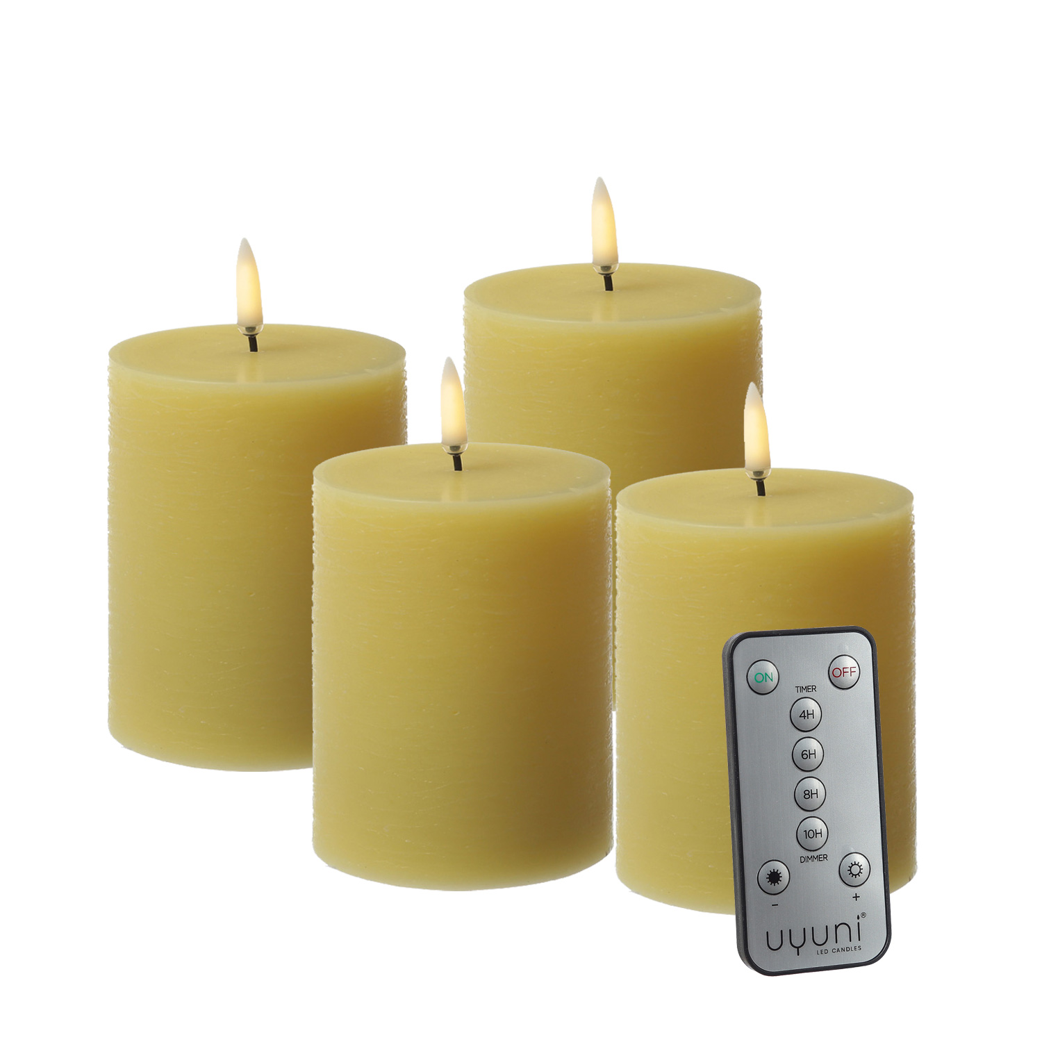 LED Kerzenset PIA - Rustik-Optik - H: 10cm - inkl. Batterien und Fernbedienung - gelb - 4er Set