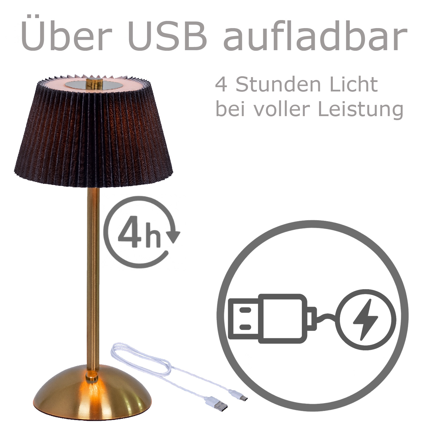 LED Tischlampe GENUA - wiederaufladbar per USB - 3 Lichtfarben - dimmbar - H:30,5cm - schwarz
