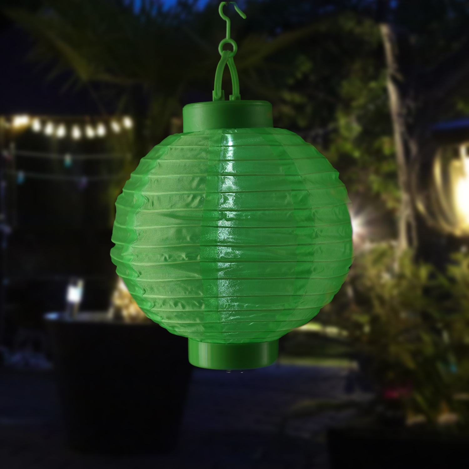 LED Solar Lampion - kaltweiße LED - H: 23cm - D: 20cm - Lichtsensor - grün