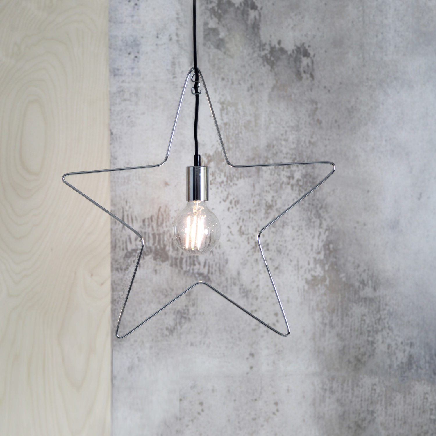Lampenhalterung Stern - Hängestern - Dekoleuchte - 5-zackig - inkl. E27 Fassung - H: 50cm - silber