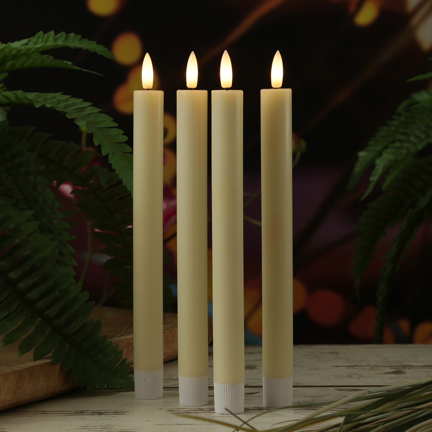 LED Stabkerzen LISA - Echtwachs - mit Ladestation - inkl. Fernbedienung - H: 25cm - creme - 4er Set