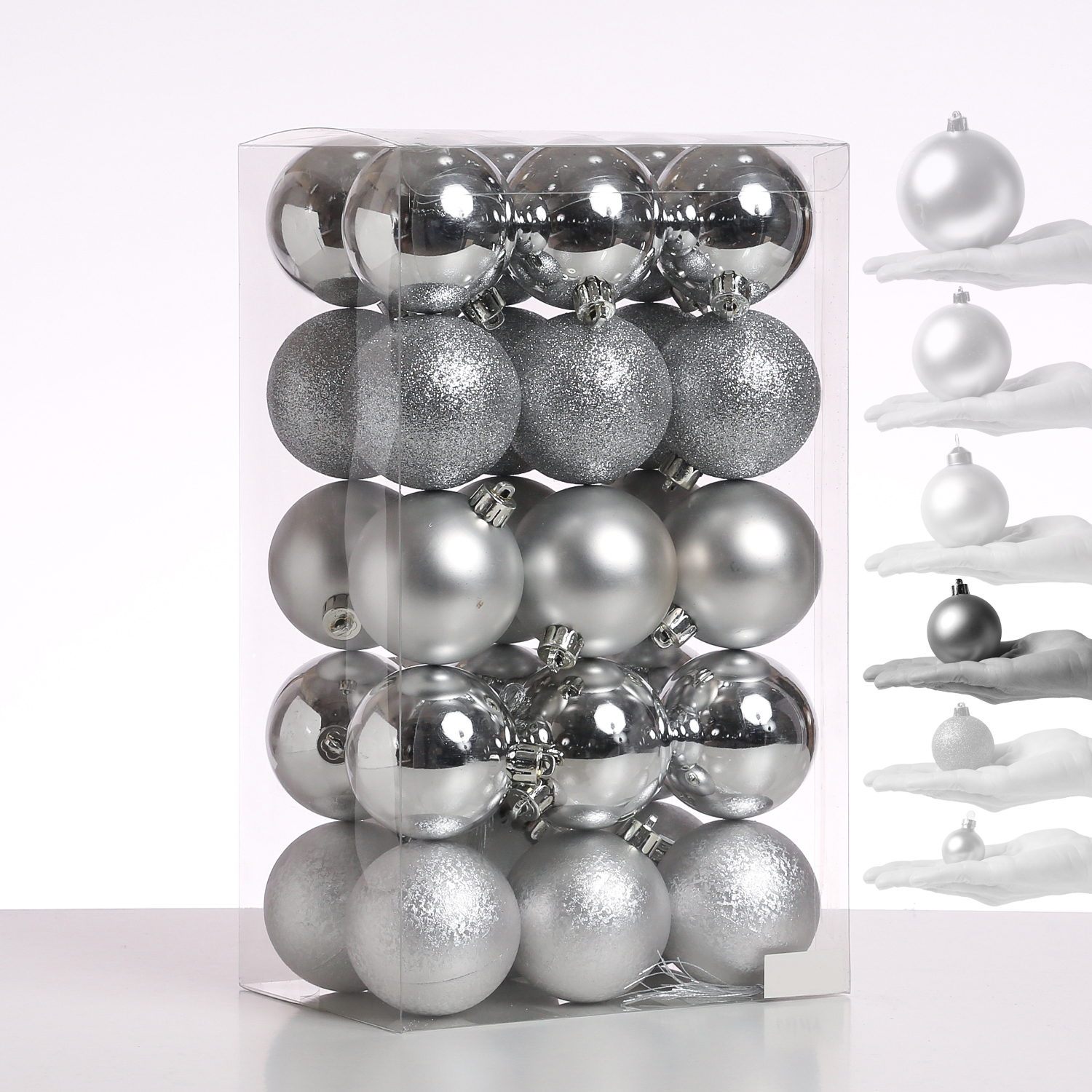 Christbaumkugel - Weihnachtsbaumkugel  - bruchfest - D:6cm - glänzend matt glitzernd - silber - 30St