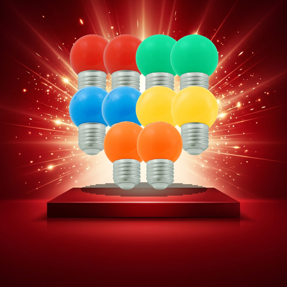 10er Set bunte LED Kugellampen (je 2x rot, grün, blau, gelb, orange) 1W-E27-G45