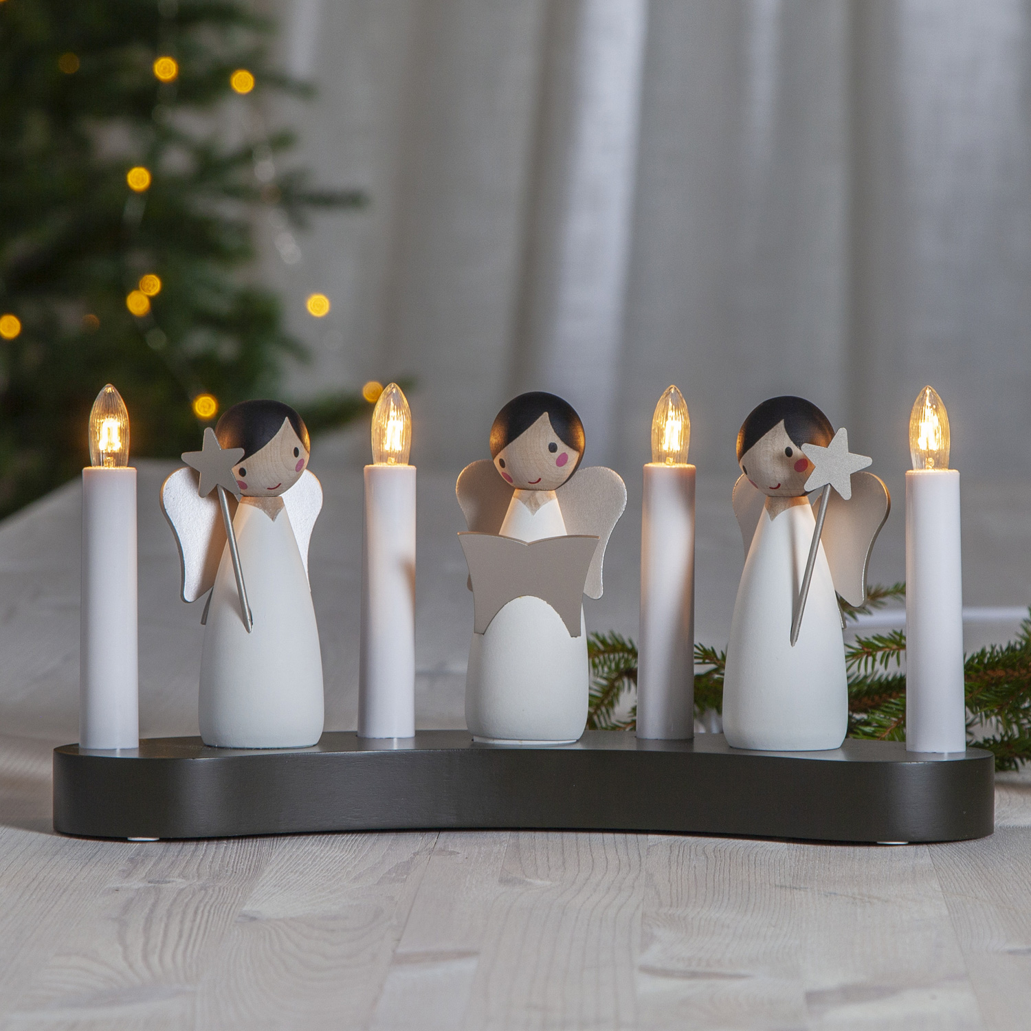Fensterleuchter Angel Choir - 4flammig - warmweiße Glühlampen - H: 15cm - Kabel - Innen - weiß