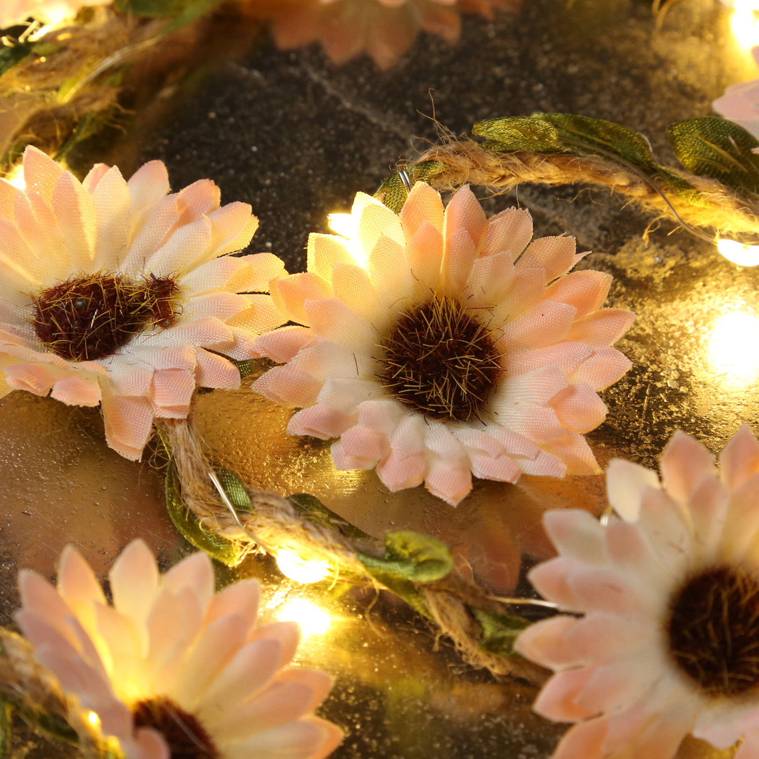 LED Lichterkette Blumen - 20 warmweiße LED - Batterie - Timer - L: 1,45m - für Außen - rosa