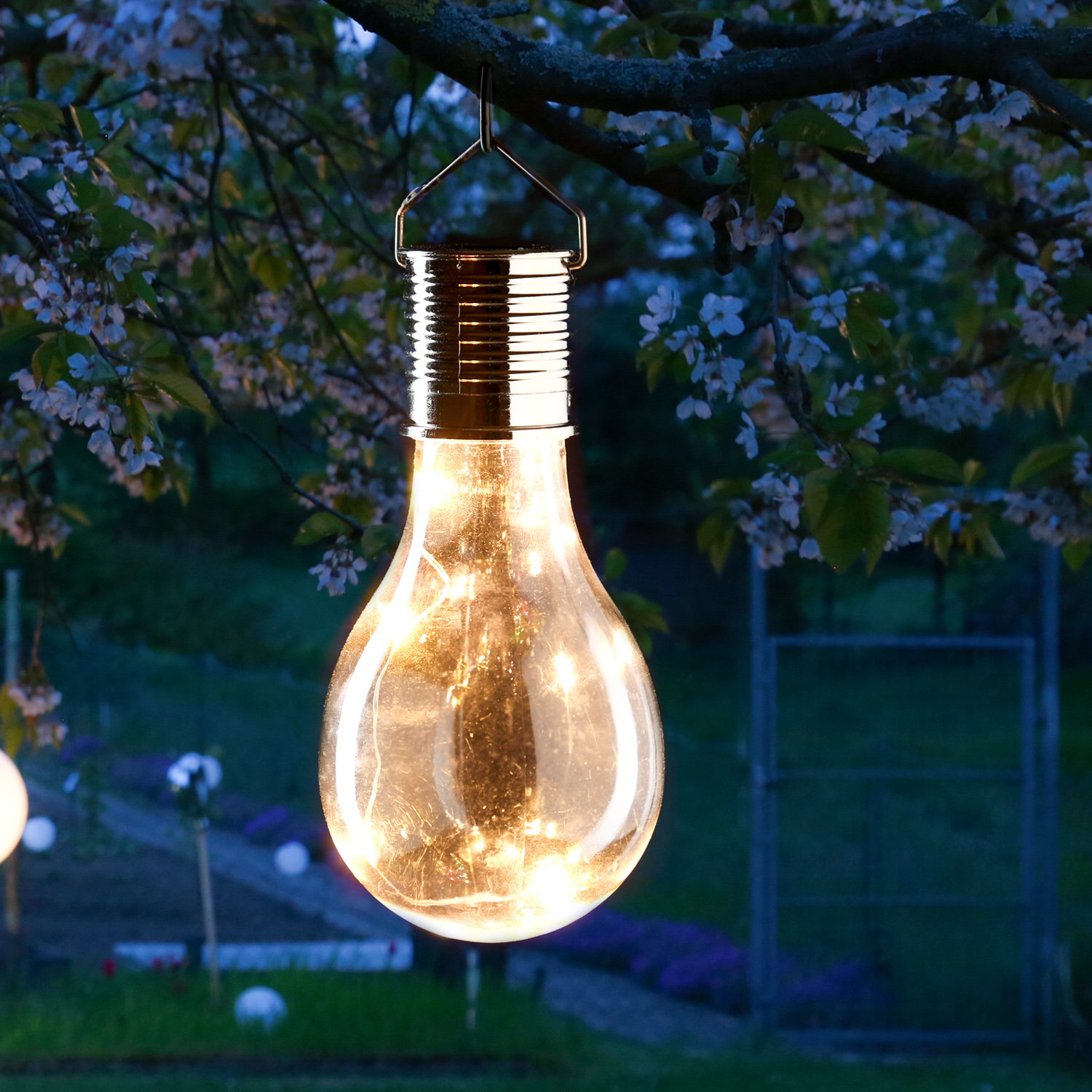LED Solar Glühbirnen - warmweiße LED Drahtlichterkette - H: 14cm - transparent - 5er Set