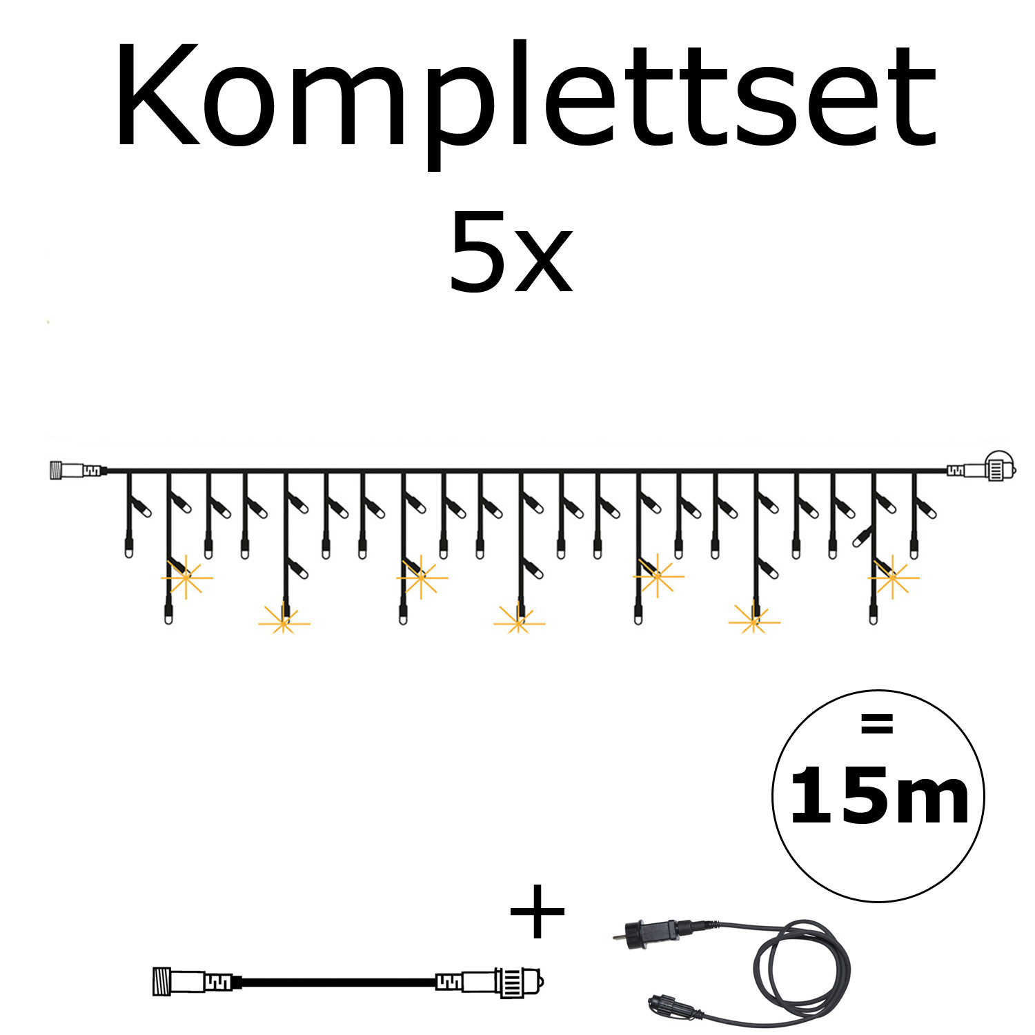 SYSTEM 24 KOMPLETT SET 15m - LED Lichtervorhang Eisregen Glitzereffekt - Icicle für Dachrinne