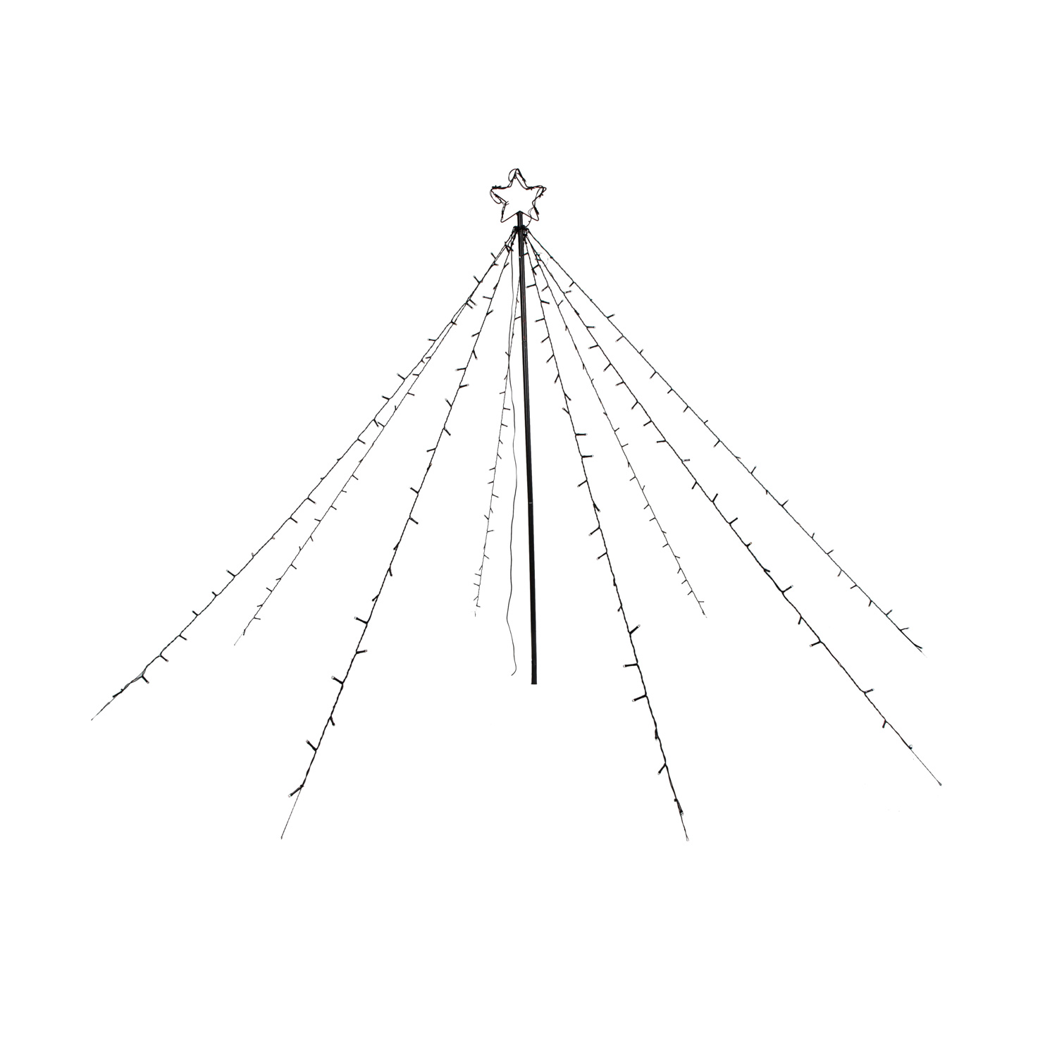 LED Lichterbaum mit Sternspitze - 8 Stränge - 200 warmweiße LED - H: 1,5m - für Außen - schwarz