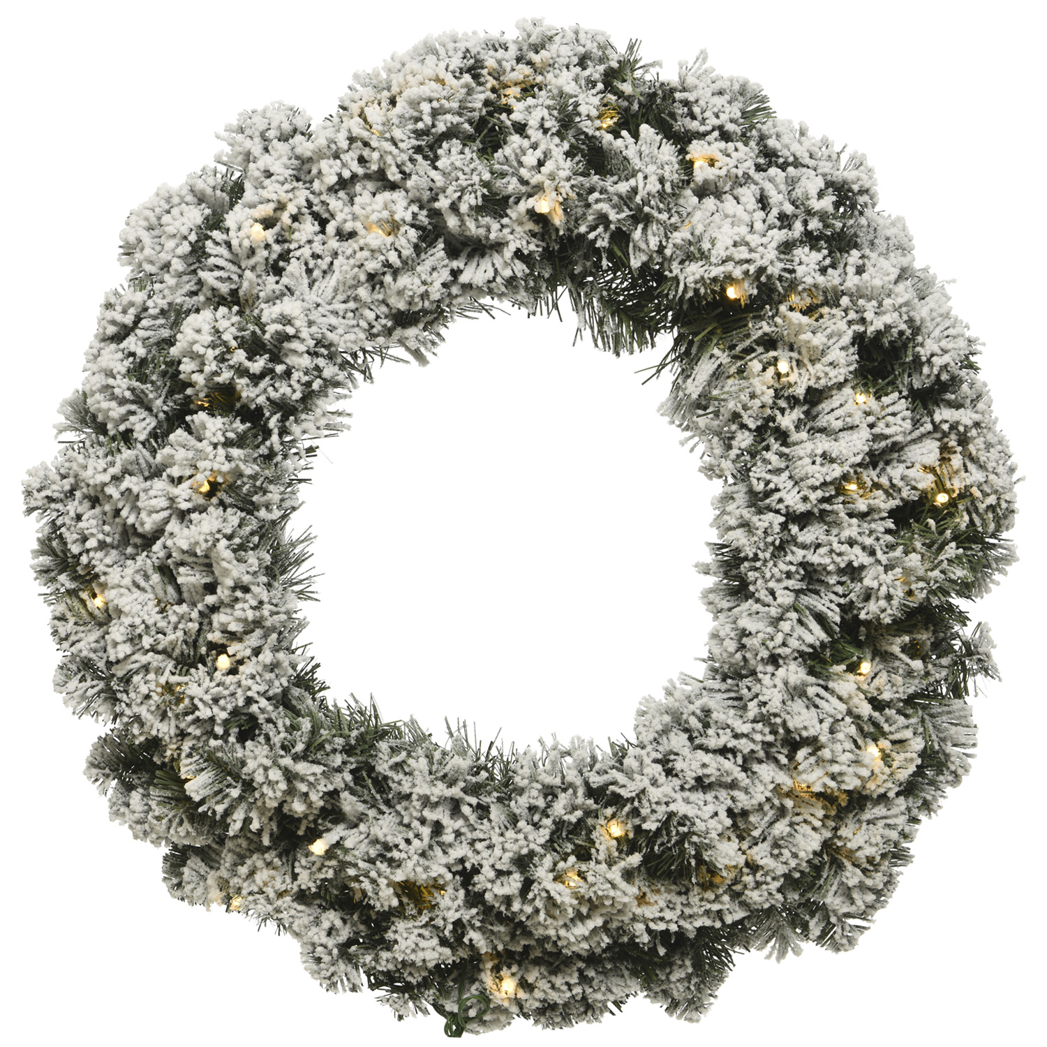 LED Tannenkranz - Schneeoptik - 50 warmweiße LED - D: 60cm - 8 Funktionen - Batterie - grün, weiß