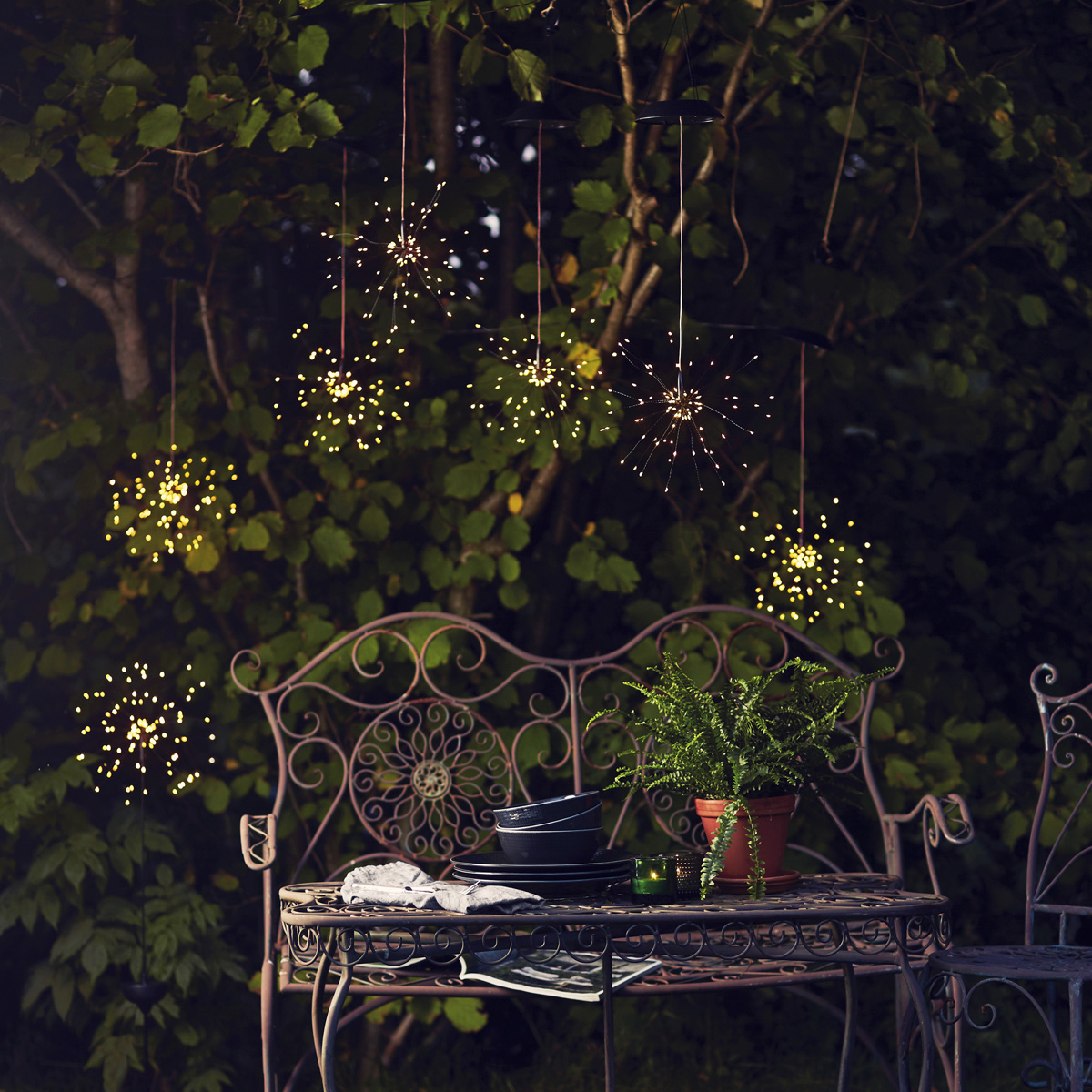 LED Solarstab "Firework" Gartendeko - 90 warmweiße LED - H: 100cm - Dämmerungssensor