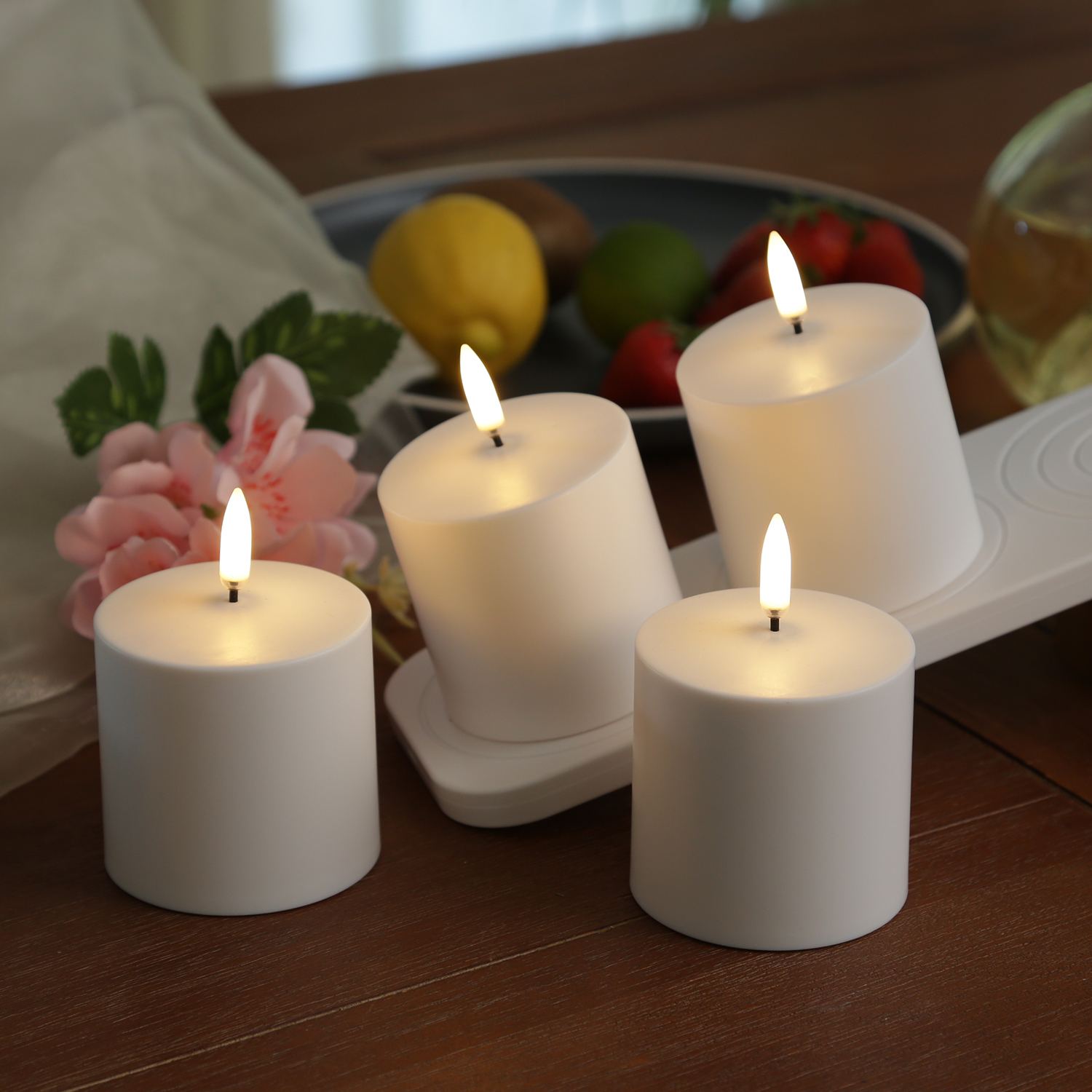 LED Kerze - wiederaufladbar - H: 6,8cm - D: 6,8cm - Timer - Kunststoff - weiß