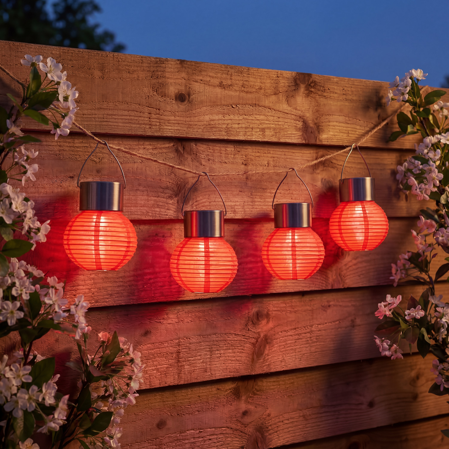 LED Solar Mini Lampions - kaltweiße LED - H: 9,5cm - D: 7cm - Lichtsensor - rot - 4er Set