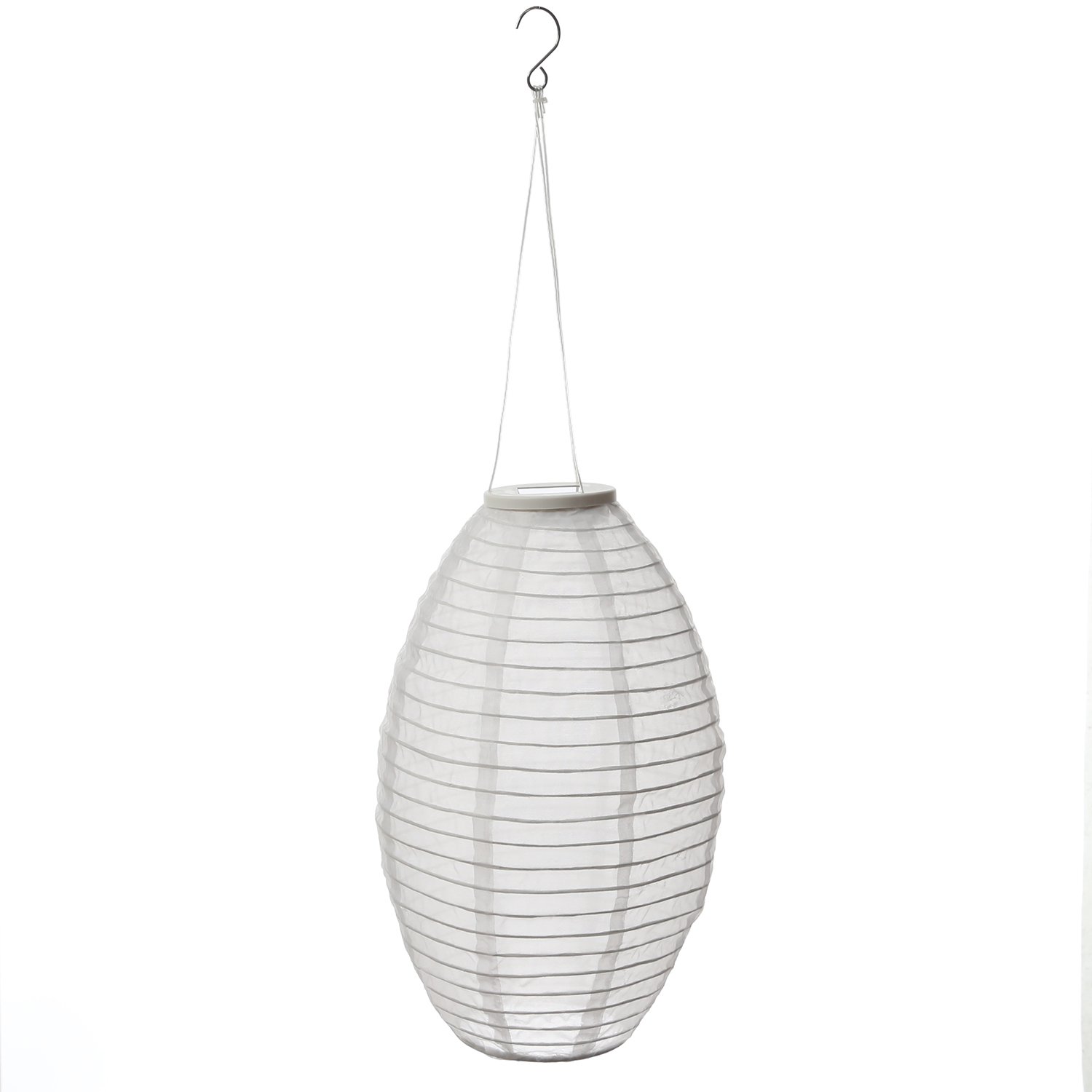 LED Solar Lampion oval - warmweiße LED - H: 33cm - D: 22cm - Lichtsensor - weiß