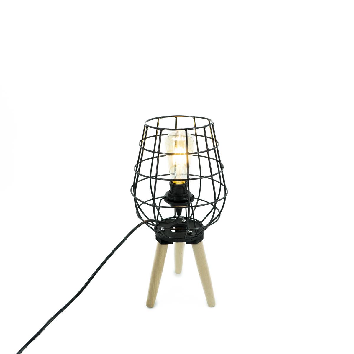 B-Ware Stehleuchte Dekolampe im Metallgitter-Look - Metall/Holz - auf 3 Holzbeinen - H: 40cm